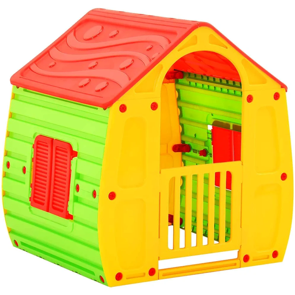 Casetta giocattolo per bambini in 100% polipropilene, 102 x 90 x 109 cm, resistente ai raggi UV, per interni ed esterni, con porta, finestra, tetto, veranda, per giochi di ruolo, giardino
