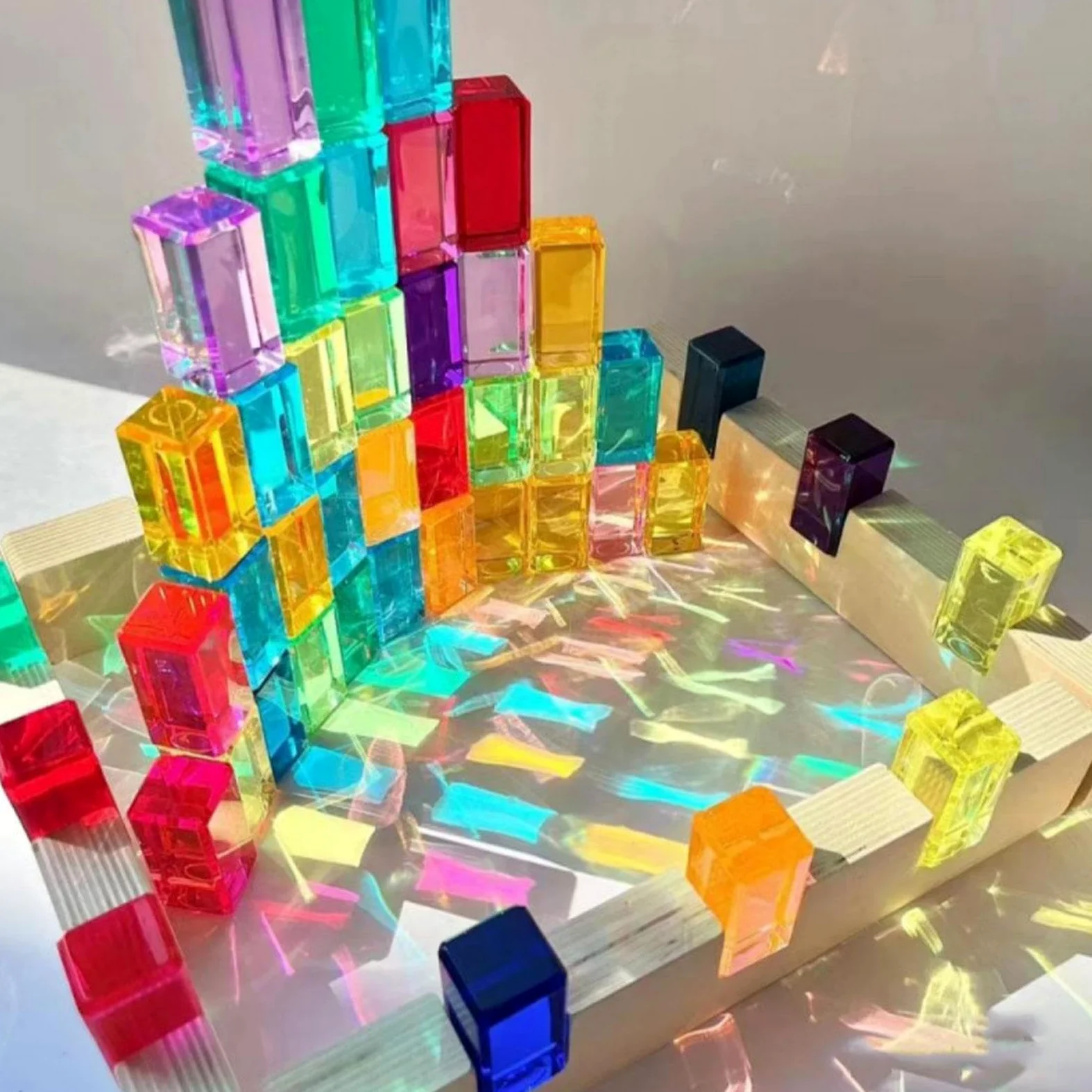 Set di blocchi da costruzione arcobaleno, blocchi da costruzione giocattolo impilabili, pietra acrilico per bambini e bambine