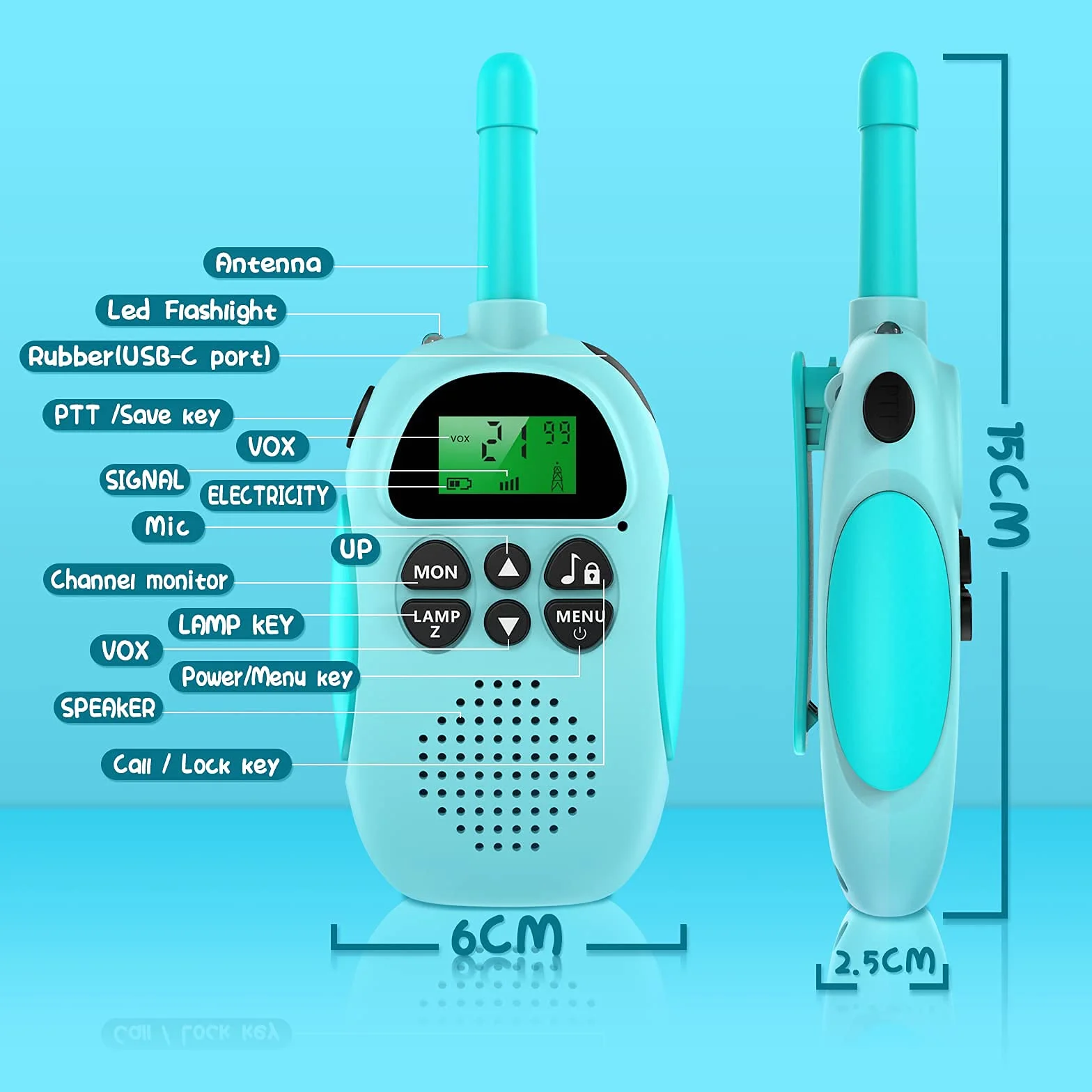 Uleway Walkie Talkie Ricaricabili Lunga Portata 16 Canali LCD Retroilluminato VOX Blocco Tastiera Torcia per Bambini 3-12 Anni