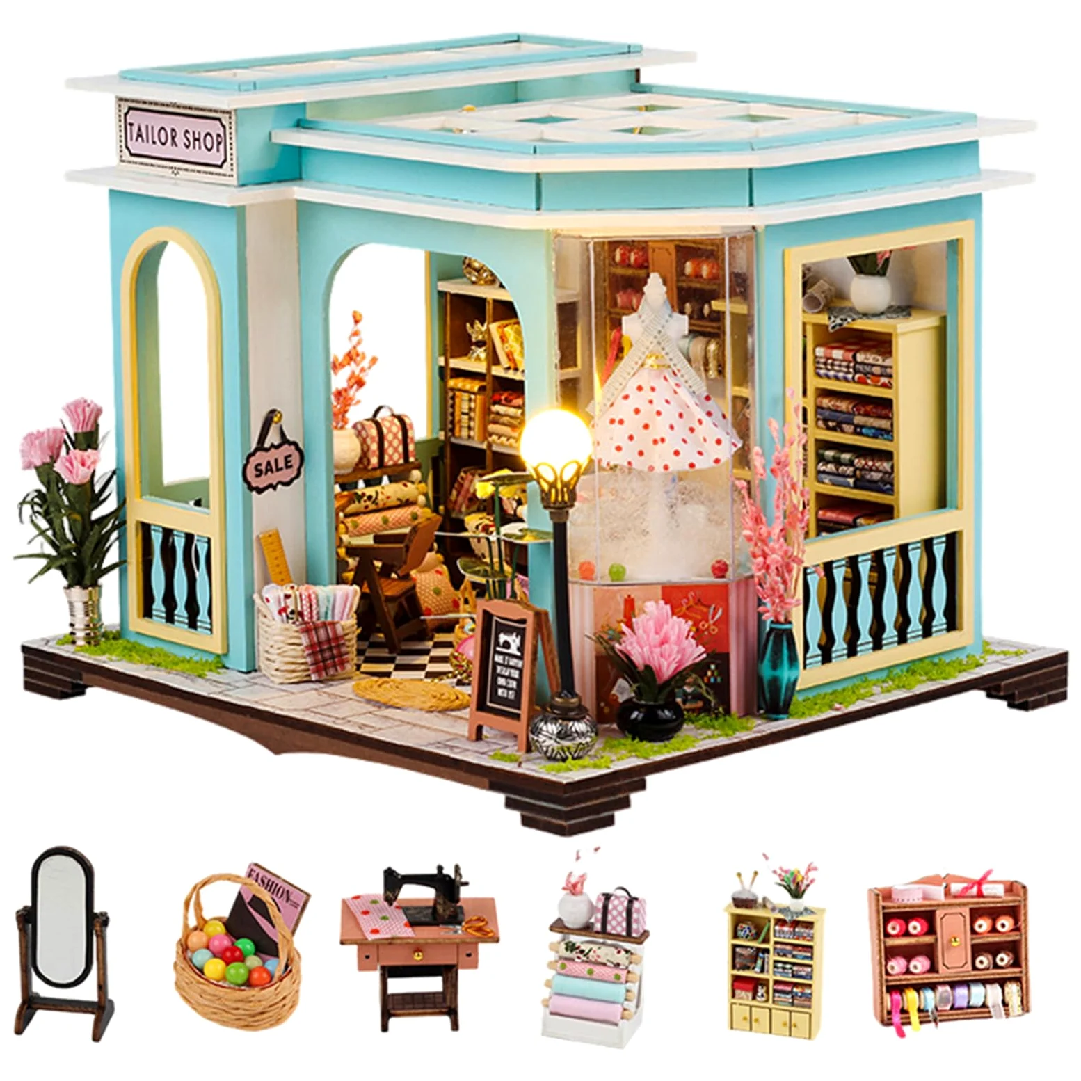 Kit fai da te per casa delle bambole in miniatura, kit fai da te in miniatura per adulti e adolescenti, mini kit di costruzione di case con mobili e LED, mini kit di modellini in legno 3D, regalo di