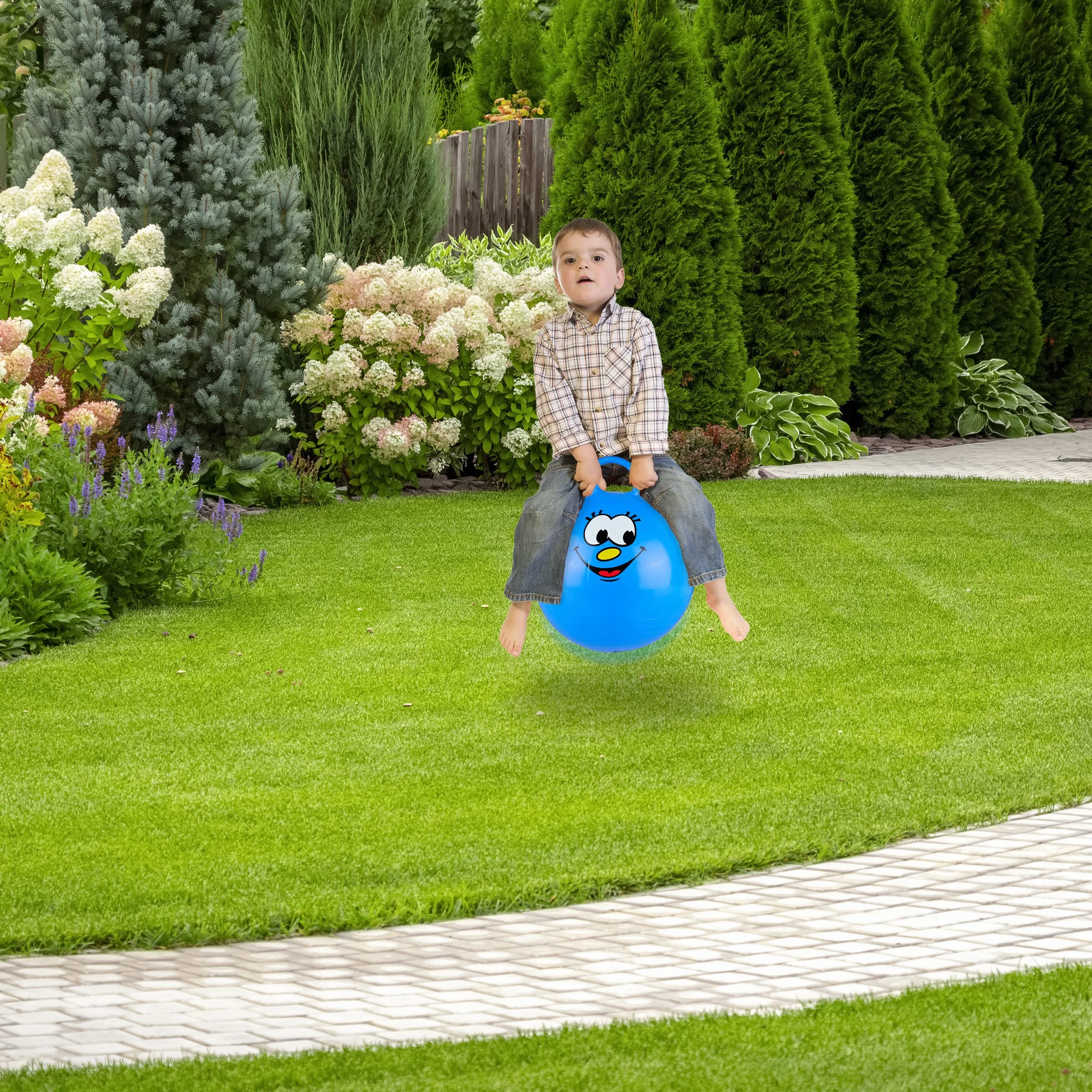 Relaxdays Pallone Rimbalzante, Palla per Saltare, Skippy Ball, Bambini, Ø 45 cm, Indoor & Outdoor, con Maniglia, Rosa