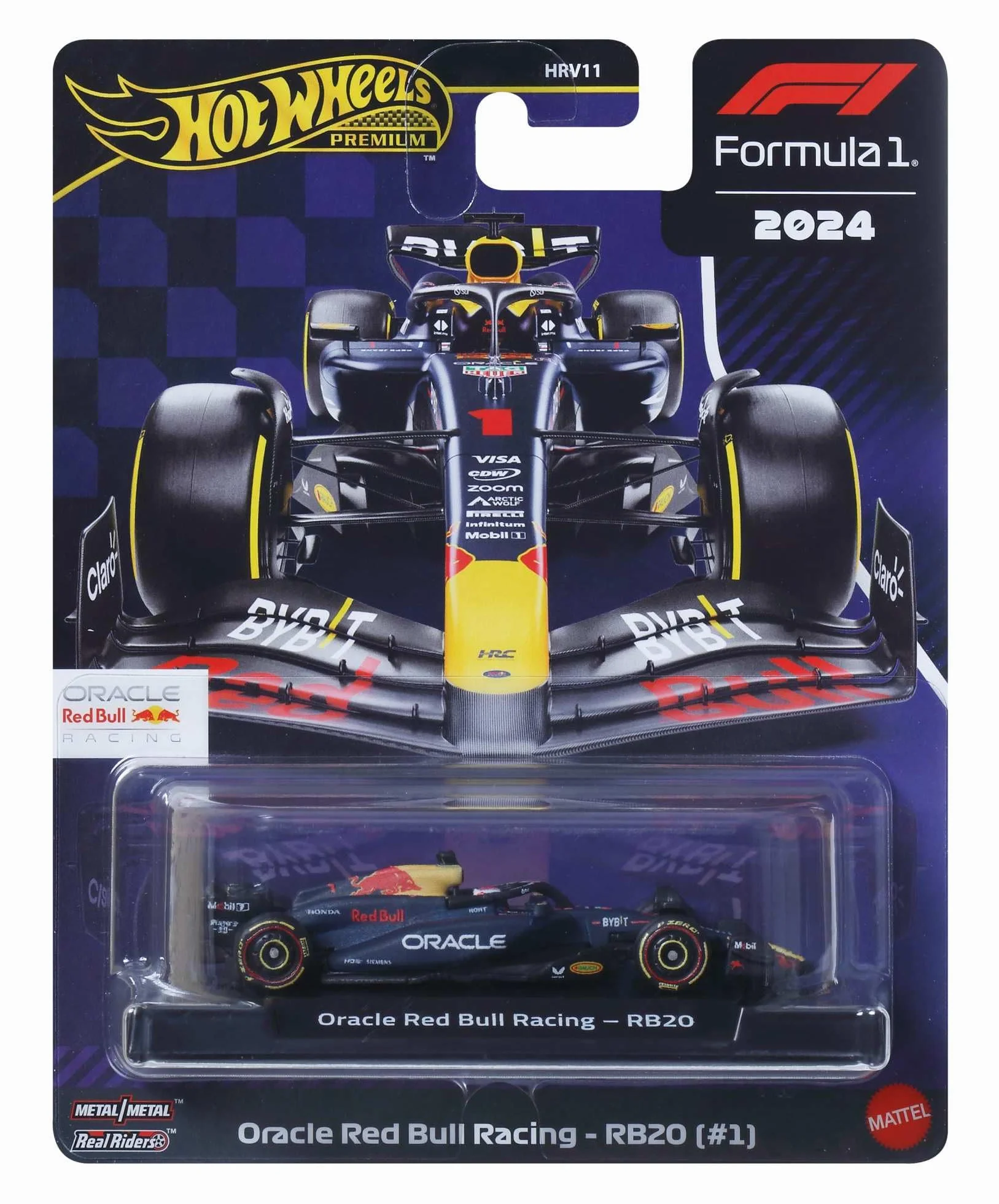 Hot Wheels Premium - Formula 1 auto da corsa, Oracle Red Bull Racing RB20, modellino die-cast in scala 1:64 da collezione, con pneumatici Real Riders, carrozzeria e telaio in metallo, JBM12