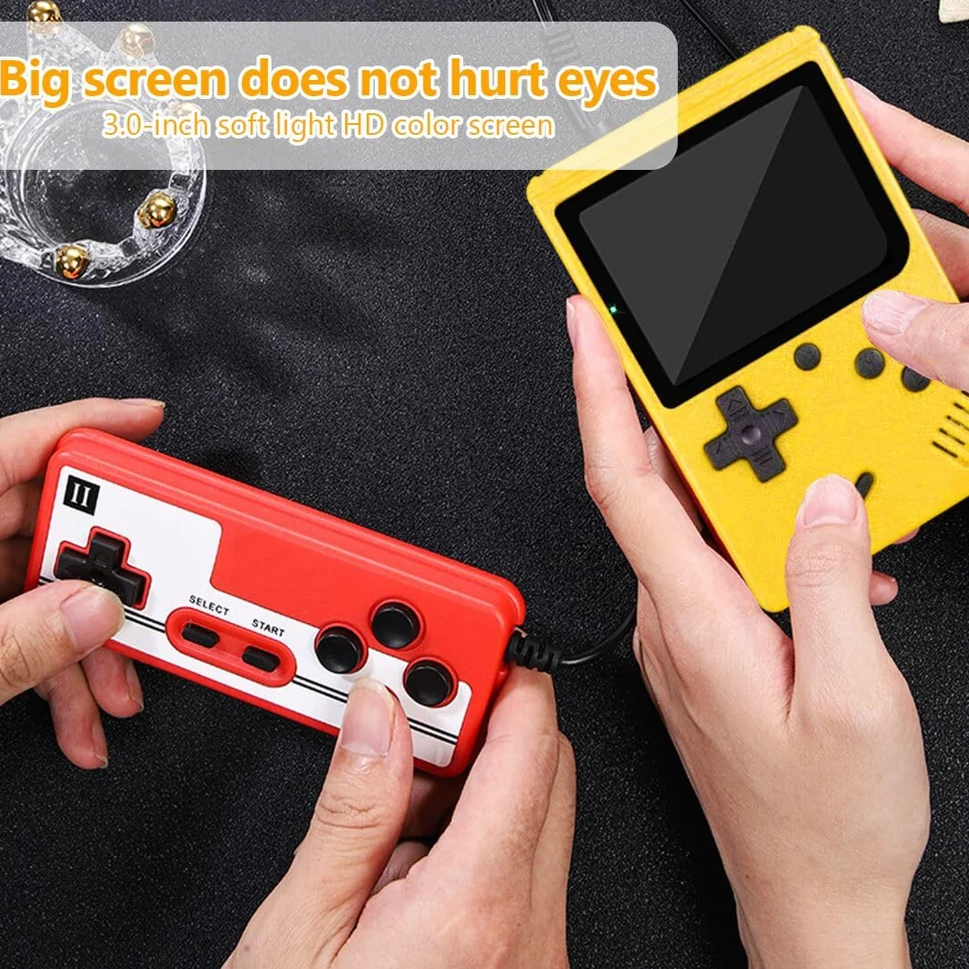 NHQZ Console Portatile con Giochi Arcade,Mini Console di Giochi Retrò,500 Giochi Classici,per Due Giocatori,con Controller Portatile e Uscita AV,Schermo da 3,0 Pollici,per Bambini e Adulti (Giallo)