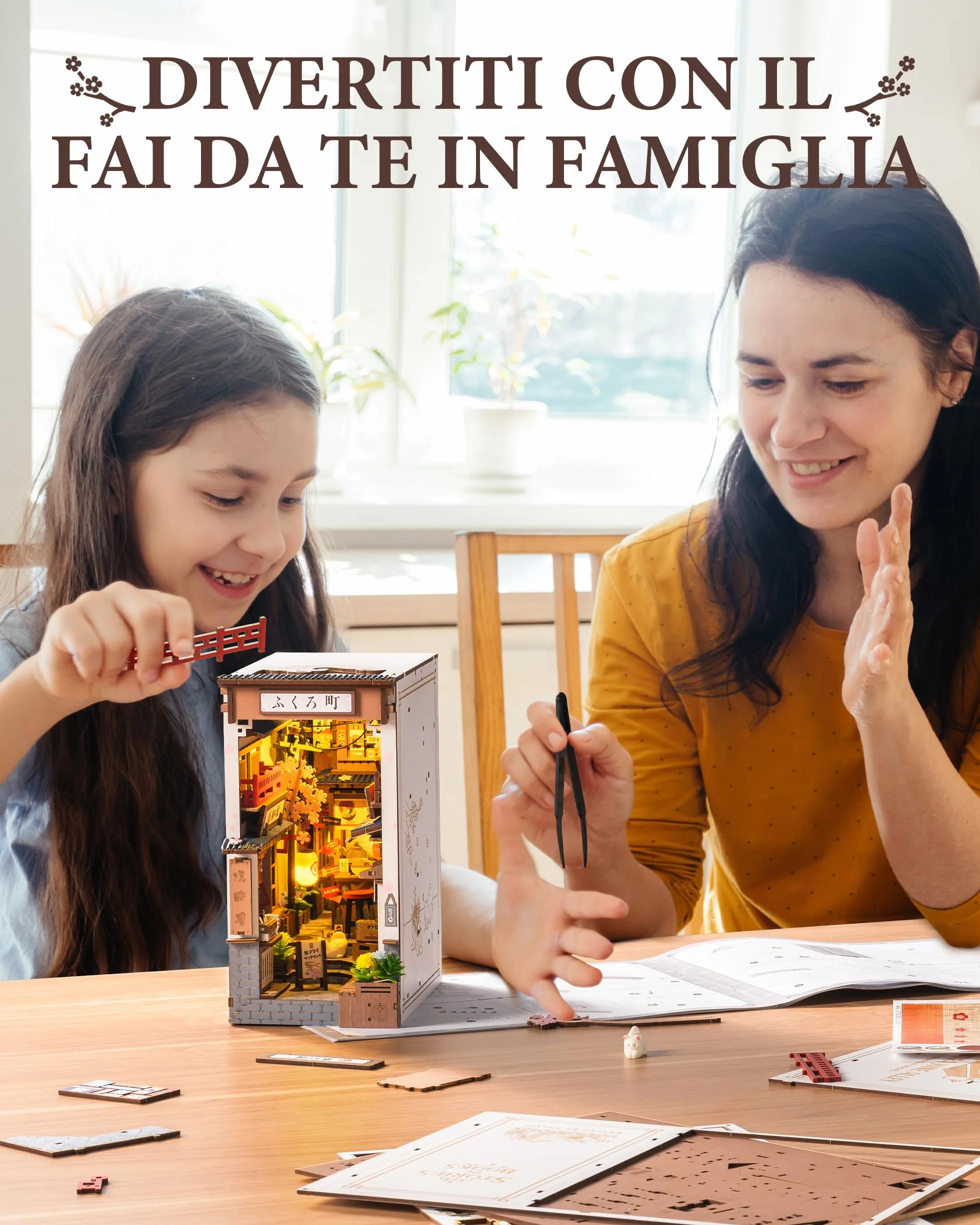 Rolife Book Nook Kit Miniature da Costruire DIY Booknook Sakura Wine Alley 3d Puzzle Legno con Luci Decorazione Libreria Casa Modellismo da Costruire Adulti Diorama Modellismo