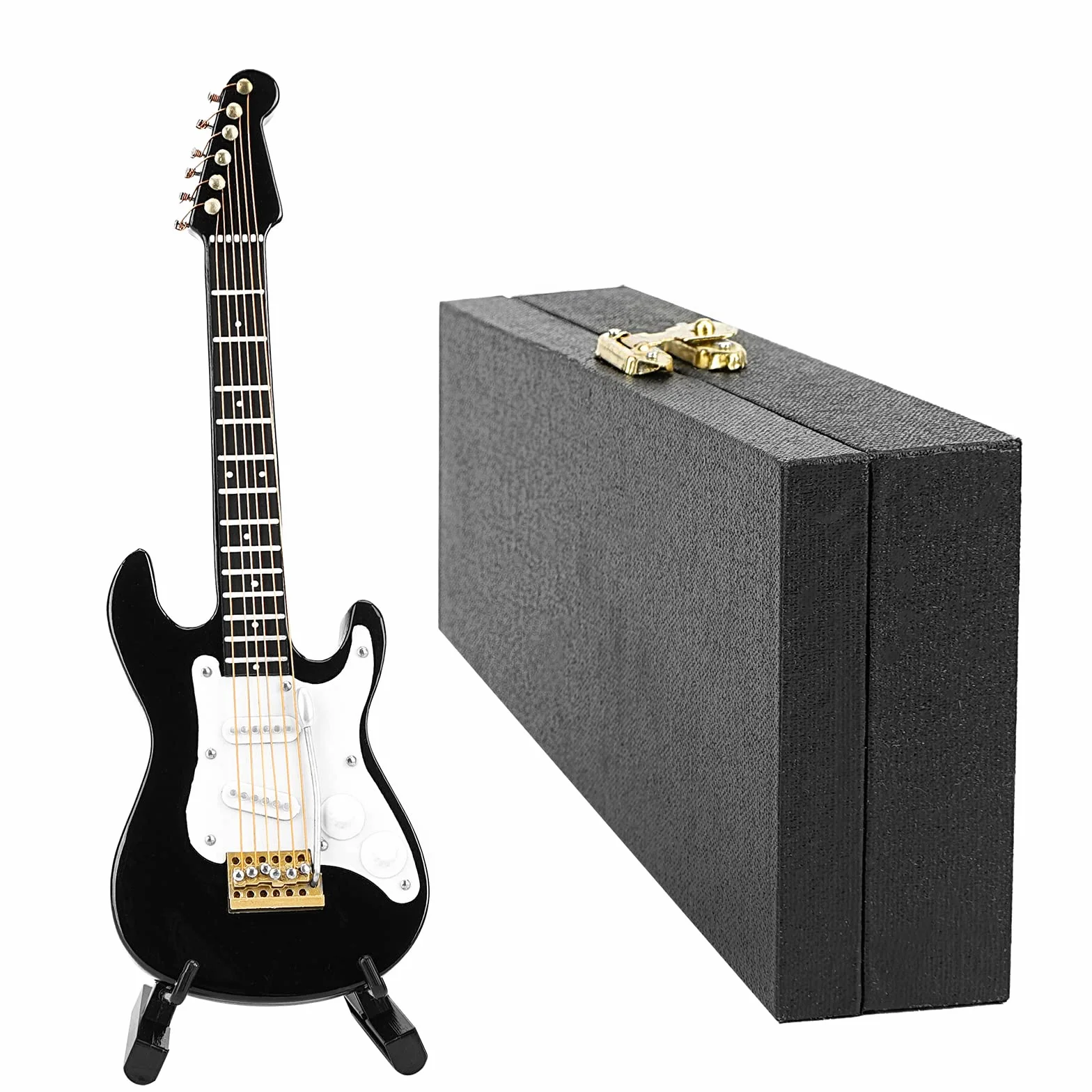 Mussiin Miniatura Chitarra Elettrica 6 Corde 14 cm con Supporto Custodia Nero