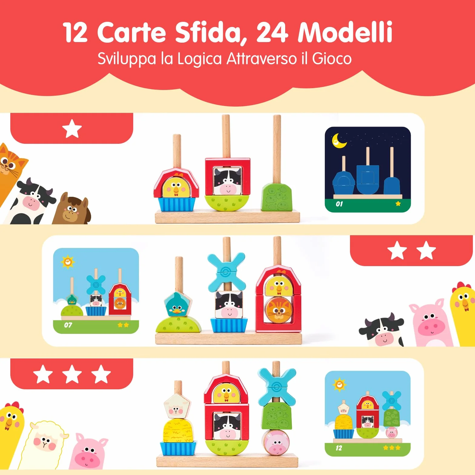 hahaland Giochi Montessori 1 Anno, Fattoria Giochi Legno Bambini da Impilare e Ordinare, Gioco Educativi Interattivo Regalo Bimbo Bimba 1 2 3 Anni