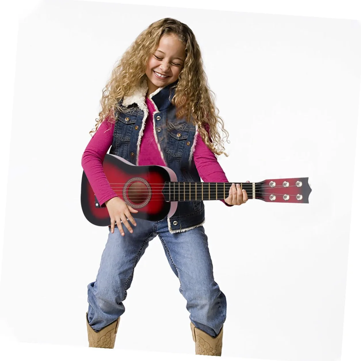 Chitarra per Bambini 21 Pollici a 6 Corde in Legno | Gioco Educativo per Apprendimento Musicale Precoce, Festa Scuola Decor, Kit Chitarra Acustica Rossa