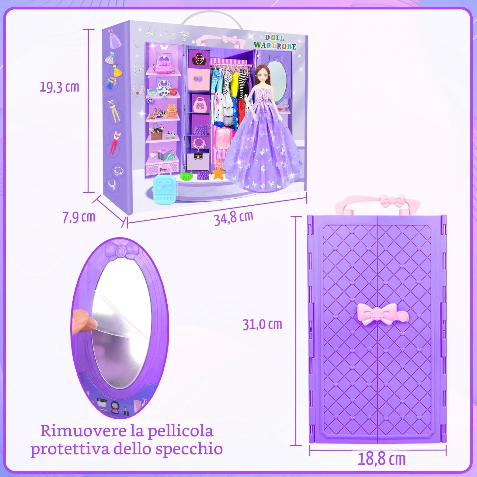 65 Vestiti e accessori per Bambole con Armadio per Bambole da 11,5 pollici - Set di Bambola di Design Inclusi Abiti da Sposa e Vestiti di Moda Top e Pantaloni per Ragazze (include la bambola)