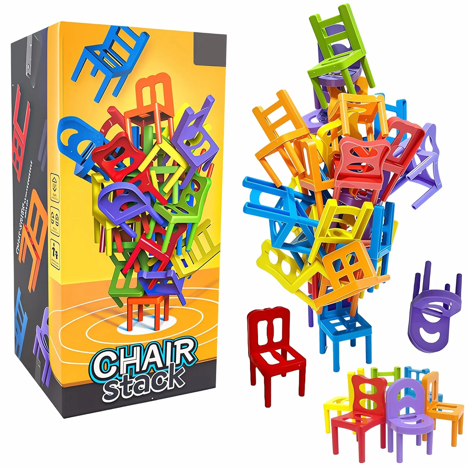 Mini sedia impilabile, gioco torre di equilibrio, 42 pezzi, divertente sfida per feste e giocattoli educativi per la famiglia, per ragazze, ragazzi e adulti