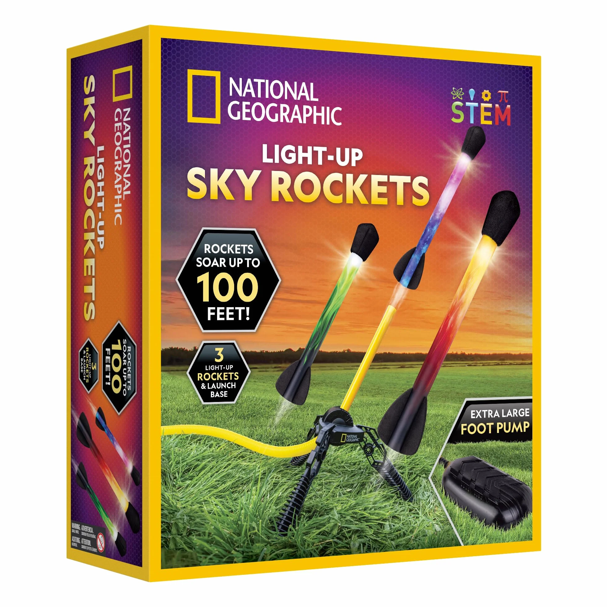 National Geographic Razzo ad Aria per Bambini – Lanciatore di Razzi LED, Salta e Lancia Razzi in Schiuma Fino a 30,5 Metri, Giochi all'Aperto