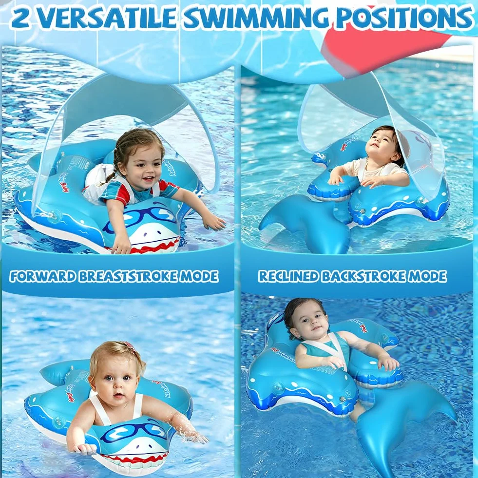 Aolso Salvagente Neonato con Parasole, Salvagente Neonato, Ciambella Neonatos Mare, Salvagent per Bambini Adatto per Bagno, Piscina, Mare, Salvagentes Galleggiante da 12 a 36 mesi