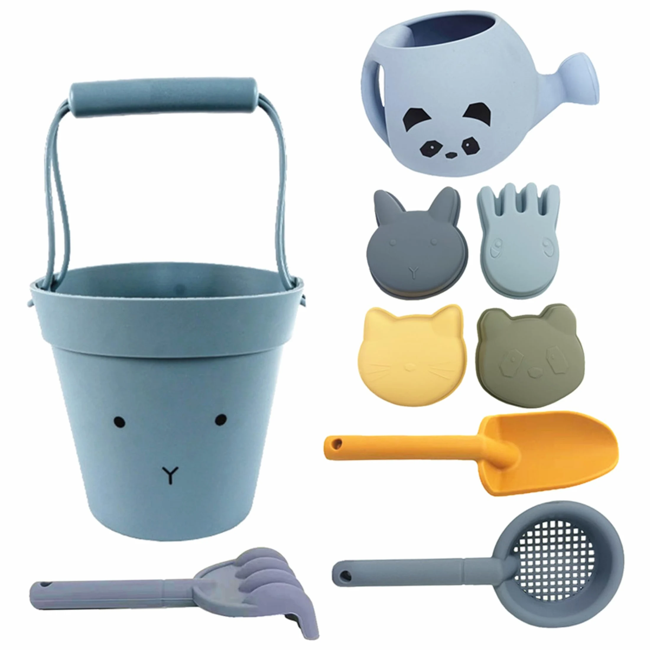 Set di giocattoli di sabbia in silicone Set di 9 pezzi di giocattoli da spiaggia di design di coniglio per bambini Kit di giochi d'acqua con sabbia interattivi per i genitori Divertimento all'apert