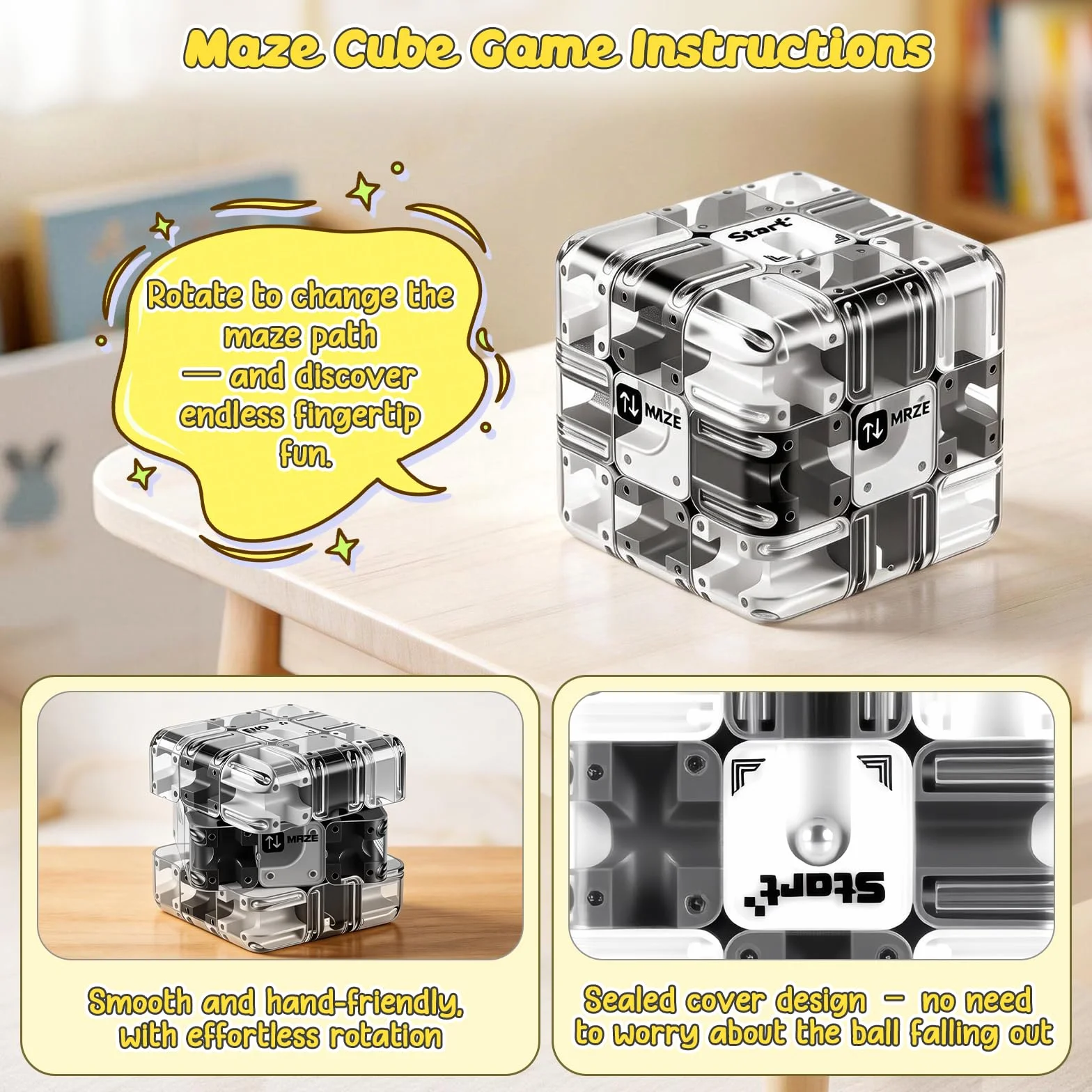 Labirinto Cubo 3D con Sfera – Rompicapo Puzzle 3D Portatile per Pensiero Logico, Stress Relief e Apprendimento Sensoriale. Giocattolo Educativo per Figli da 3+ Anni e Adulti, Grigio, 7×7×7cm