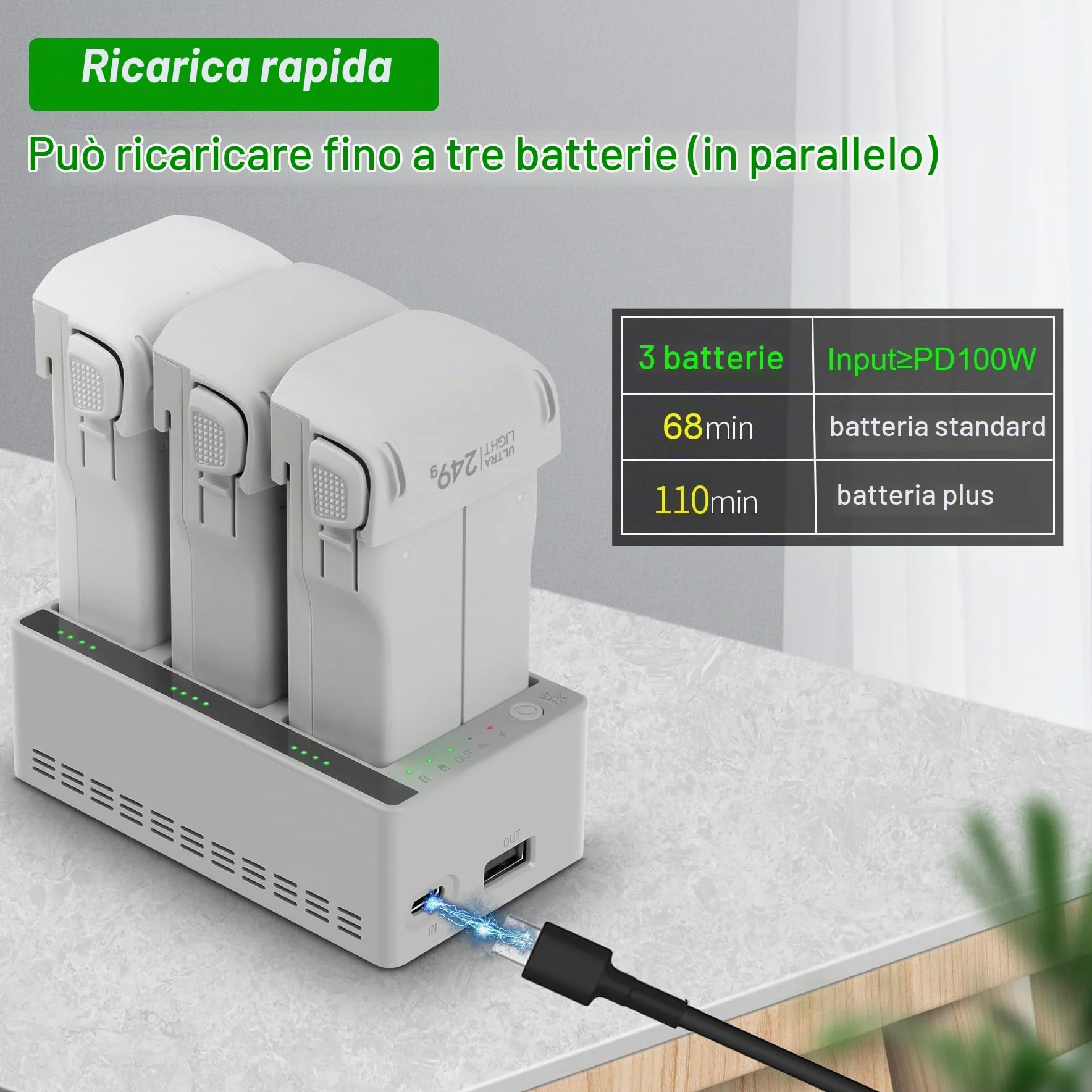 Caricabatterie da 100 W rapido per DJI Lito 1 X1, stazione di ricarica bidirezionale, hub di ricarica, carica 3 batterie, accessorio per la ricarica della batteria del drone