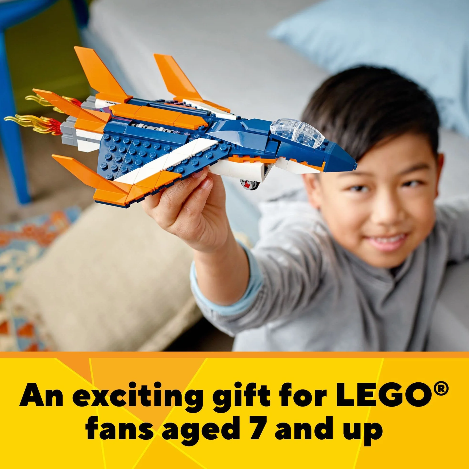 LEGO Creator 3in1 Supersonic-Jet 31126 Building Kit; Build a Jet Plane and Rebuild It into a Helicopter or a Speed Boat Toy; A Creative Gift for Passionate Fans Aged 7+ (215 Pieces)