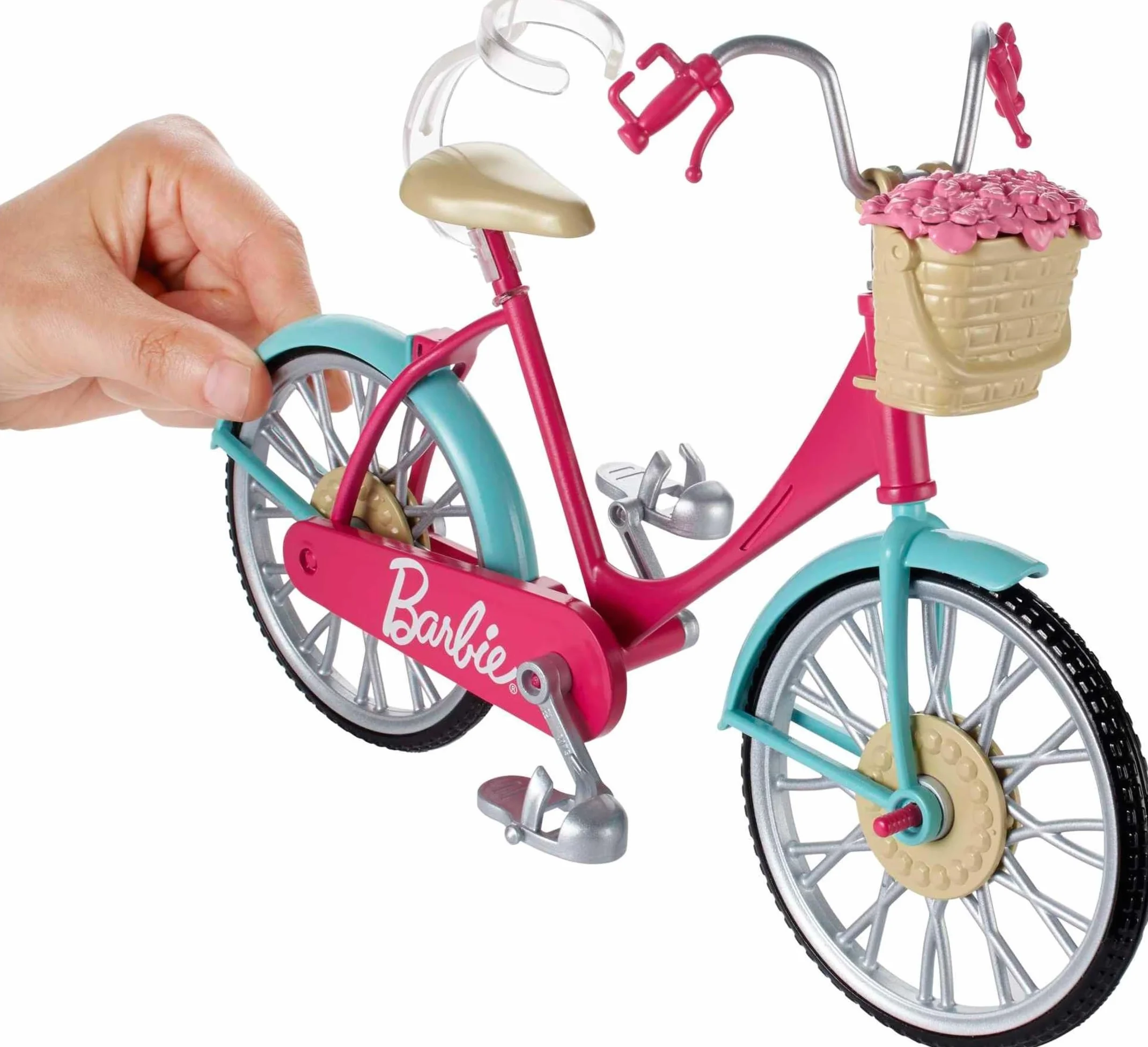 Barbie Bicicletta per Bambole con Casco e Accessori, Multicolore, Giocattolo per Bambini 3 + Anni, DVX55