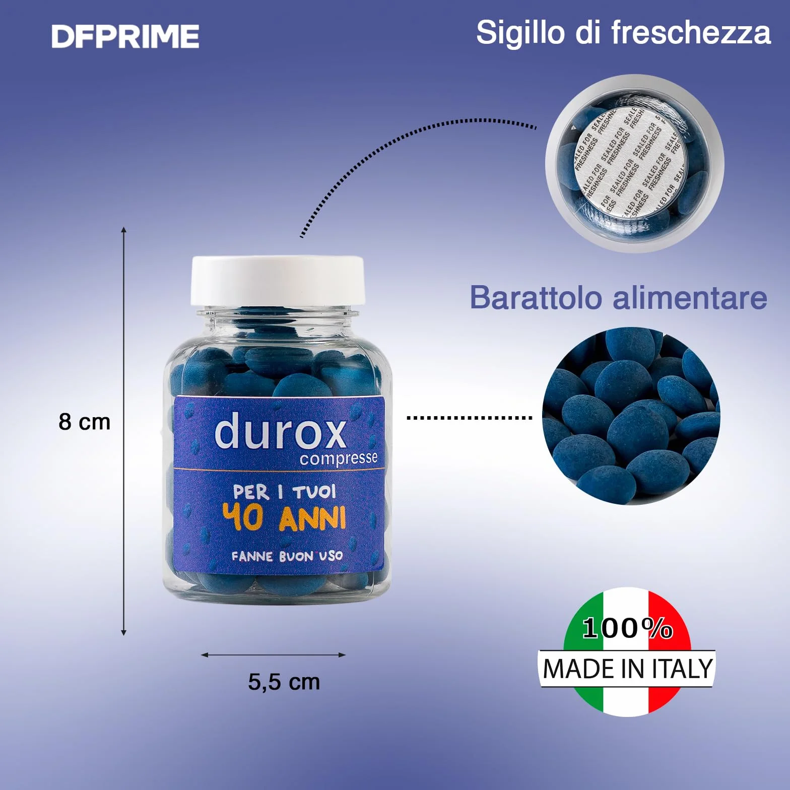 DUROX Compresse Blu 40 Anni – Scherzo Wiagras Goliardico per Uomo – Idea Regalo Divertente Compleanno 40 anni – Confetti Blu al Cioccolato – FANNE BUON USO
