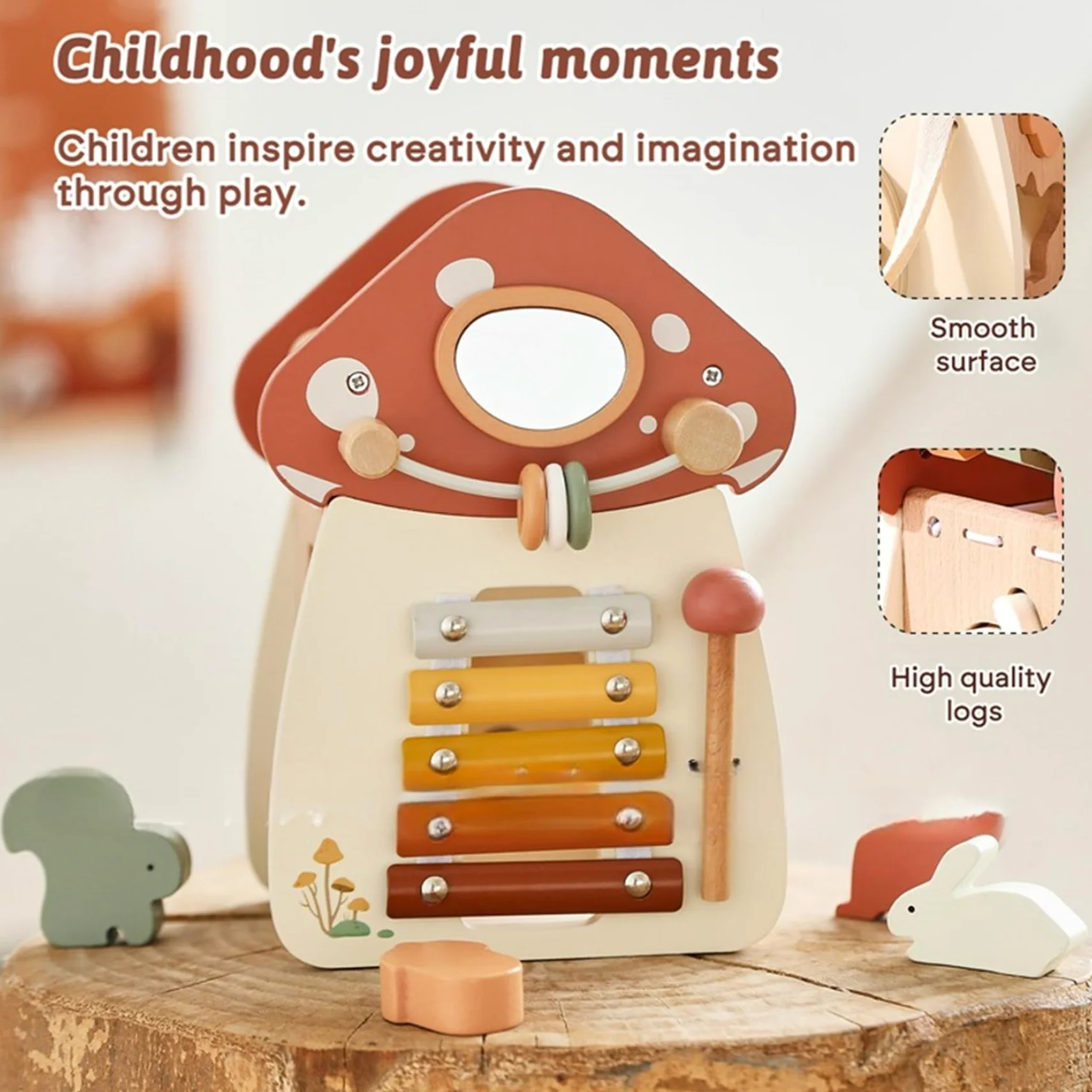 Cubo di attività per Bambini a Forma di Fungo 5 in 1 Cubo di attività in Legno per Bambini Giocattoli educativi per l'apprendimento Forma Sorter di per Ragazzi e Ragazze Complea