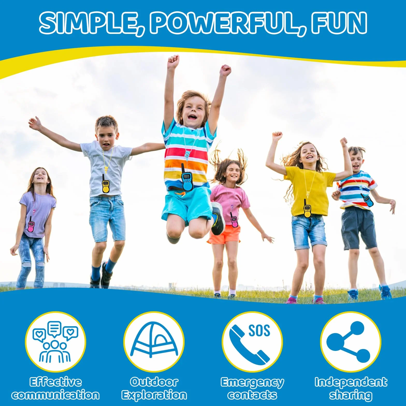 Walkie Talkie Bambini Ricaricabili 3 Pezzi con Batteria per 3-12 Anni Campeggio