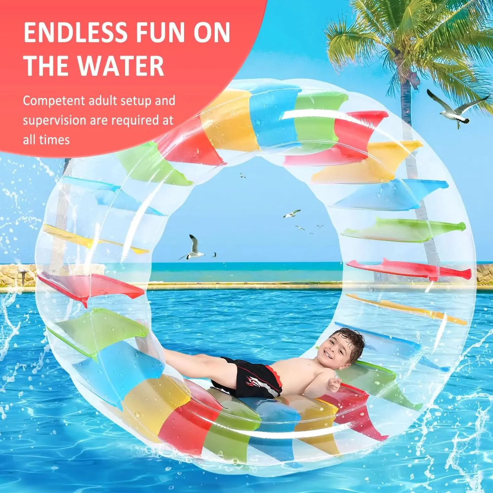 Ruota Idraulica Gigante, Rullo D'Acqua Gonfiabile, 120CM Rullo Gonfiabile, Giocattolo Gonfiabile, Divertente, Utilizzato in Piscina, Parco, Spiaggia e Prato