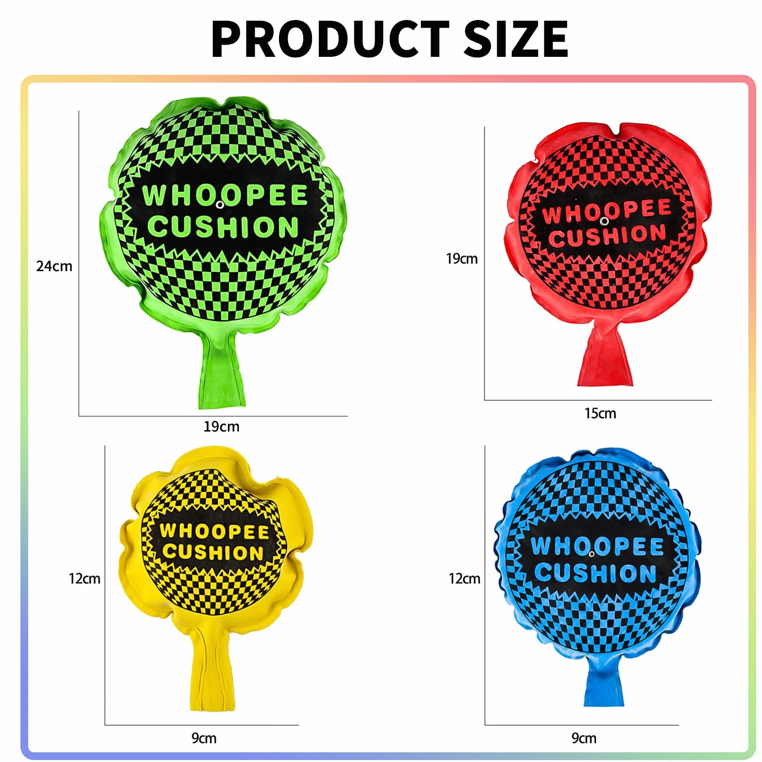 4 Pezzi Cuscino Scorreggione Cojín pedos,Autogonfiante Whoopee Cuscino,Cuscino per Scoregge,Adatto Bambini Adulti per Scherzi Divertimento (Grande/Verde,Medio/Rosso,Piccolo/Giallo+Blu)