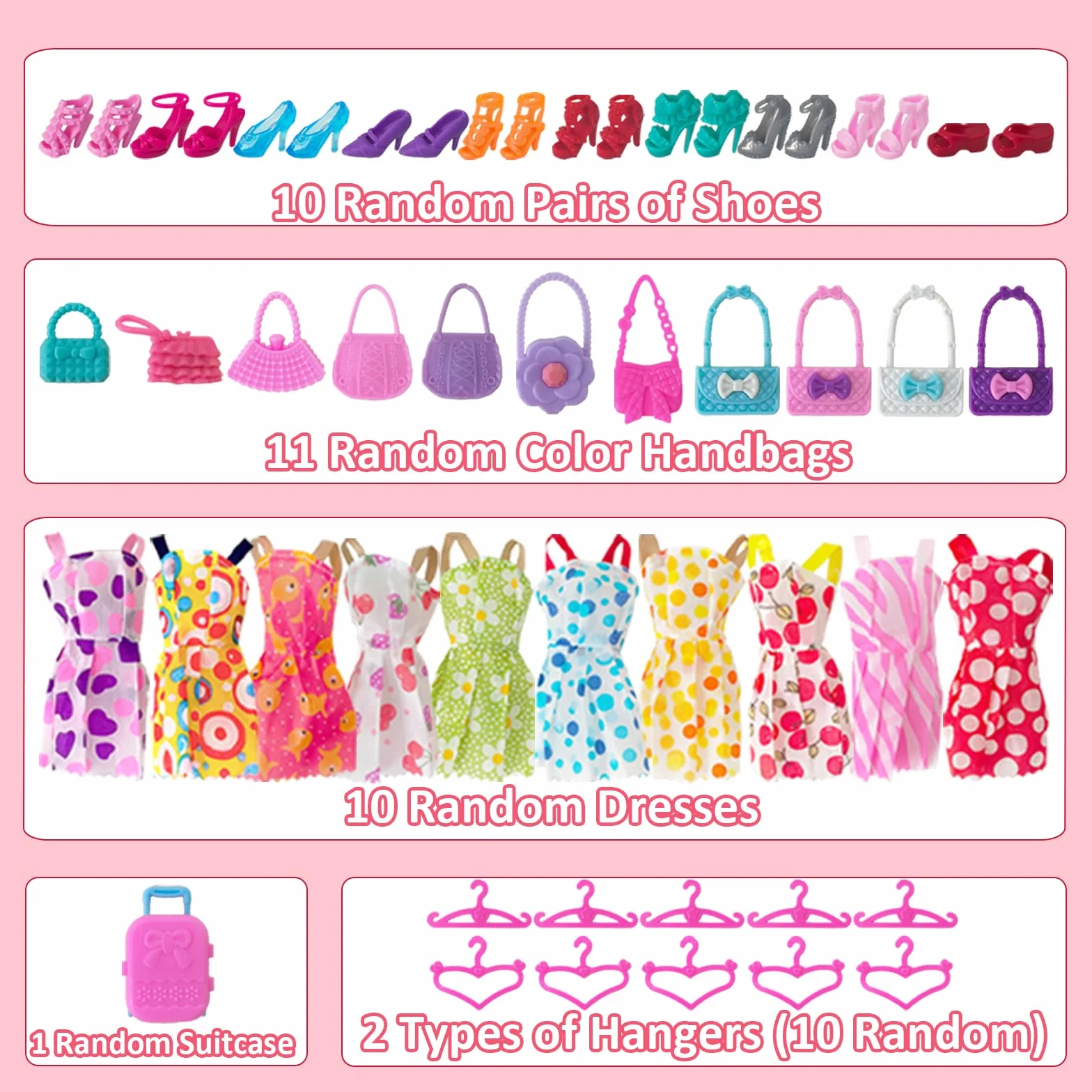 122 Pezzi Armadio Bambole Playset con Bambole 11,5 Pollici, Vestiti e Accessori, Include Abiti Principessa Scarpe Borse, Giocattoli Travestimento Adatti a Bambine, Bambini e Bambini (Rosa)