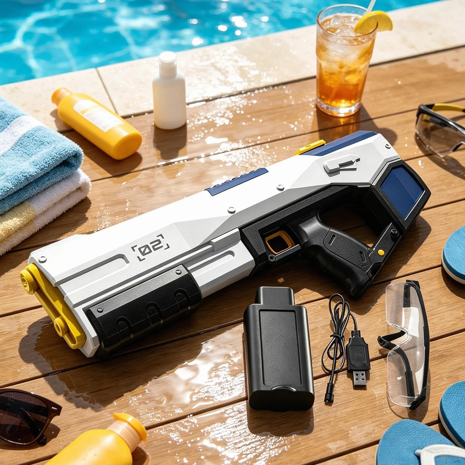 Pistola ad Acqua Elettrica a Grande Capacità e Lunga Gittata | Giochi d'acqua per piscina esterna per Cortile, Spiaggia, Piscina, Viaggio, Vacanza, , Prato, Campeggio,