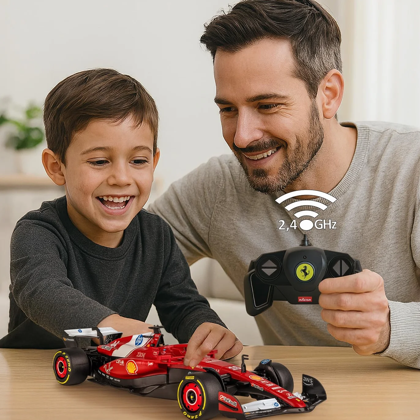JAMARA Ferrari SF-25 402260 - Modellino di auto radiocomandata, scala 1:18, rosso, 2,4 GHz, con telecomando, regalo per bambini