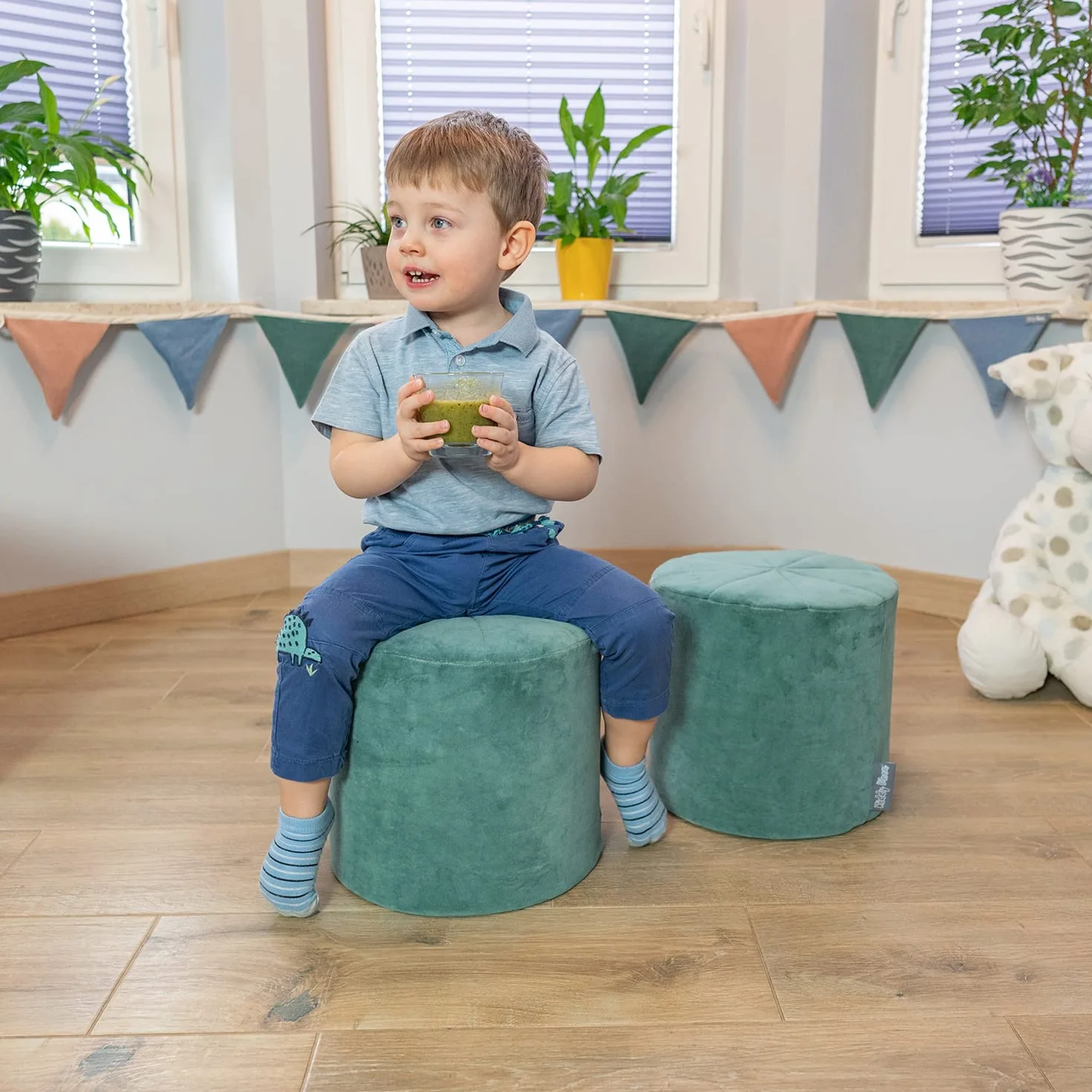 KiddyMoon Area di Gioco in Schiuma per Bambini Velour con Fodera Rimovibile Resistente E Materiali Leggeri per Stimolare creatività Durante Il Gioco Elemento Multi-Taglia, Verde del Bosco