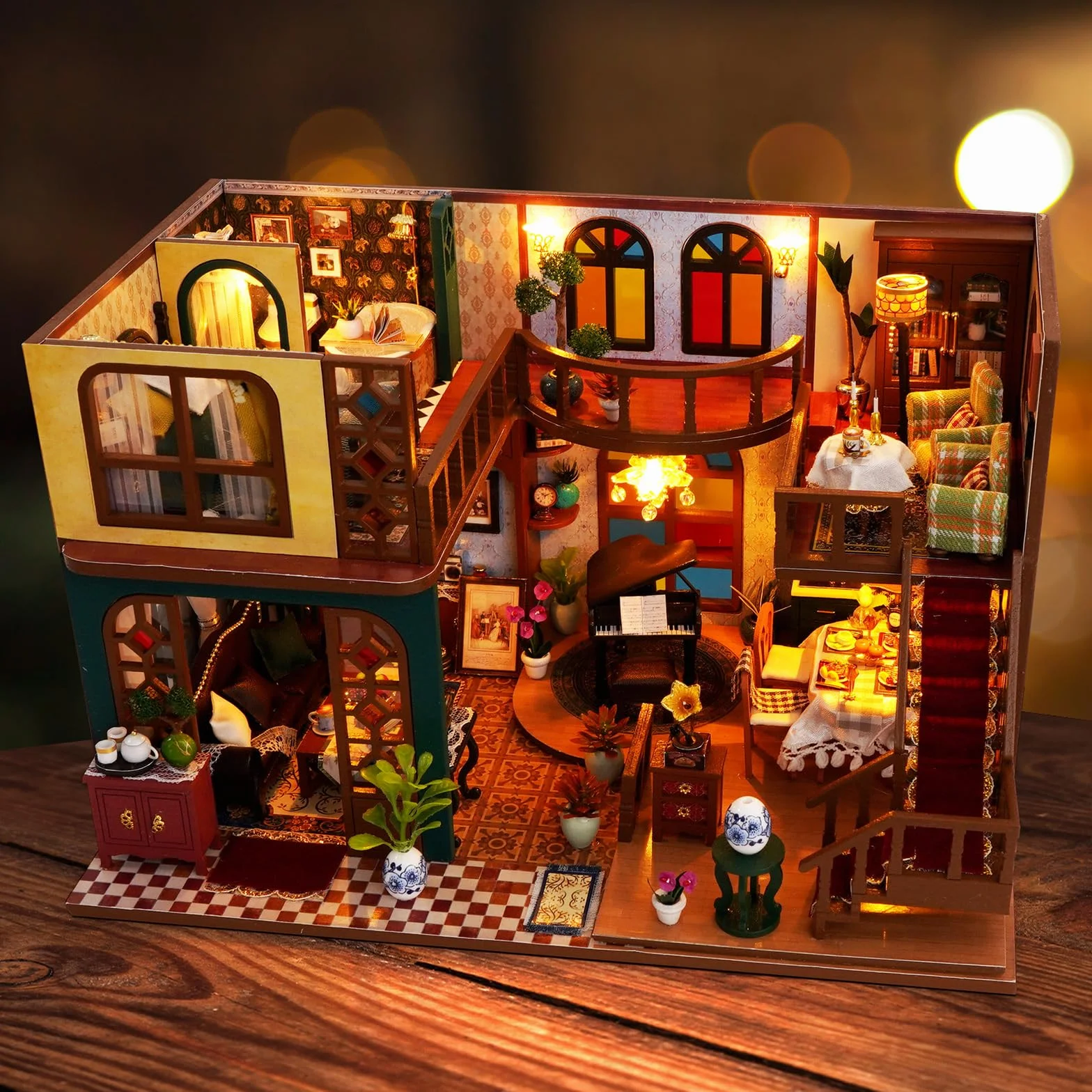 Cuteefun Miniatura Casa Delle Bambole Kit, Dollhouse in Legno con LED, Kit Casa Minuscola per Adulti da Costruire, Regali Unici per Compleanni, Natale(Fascino Orientale)