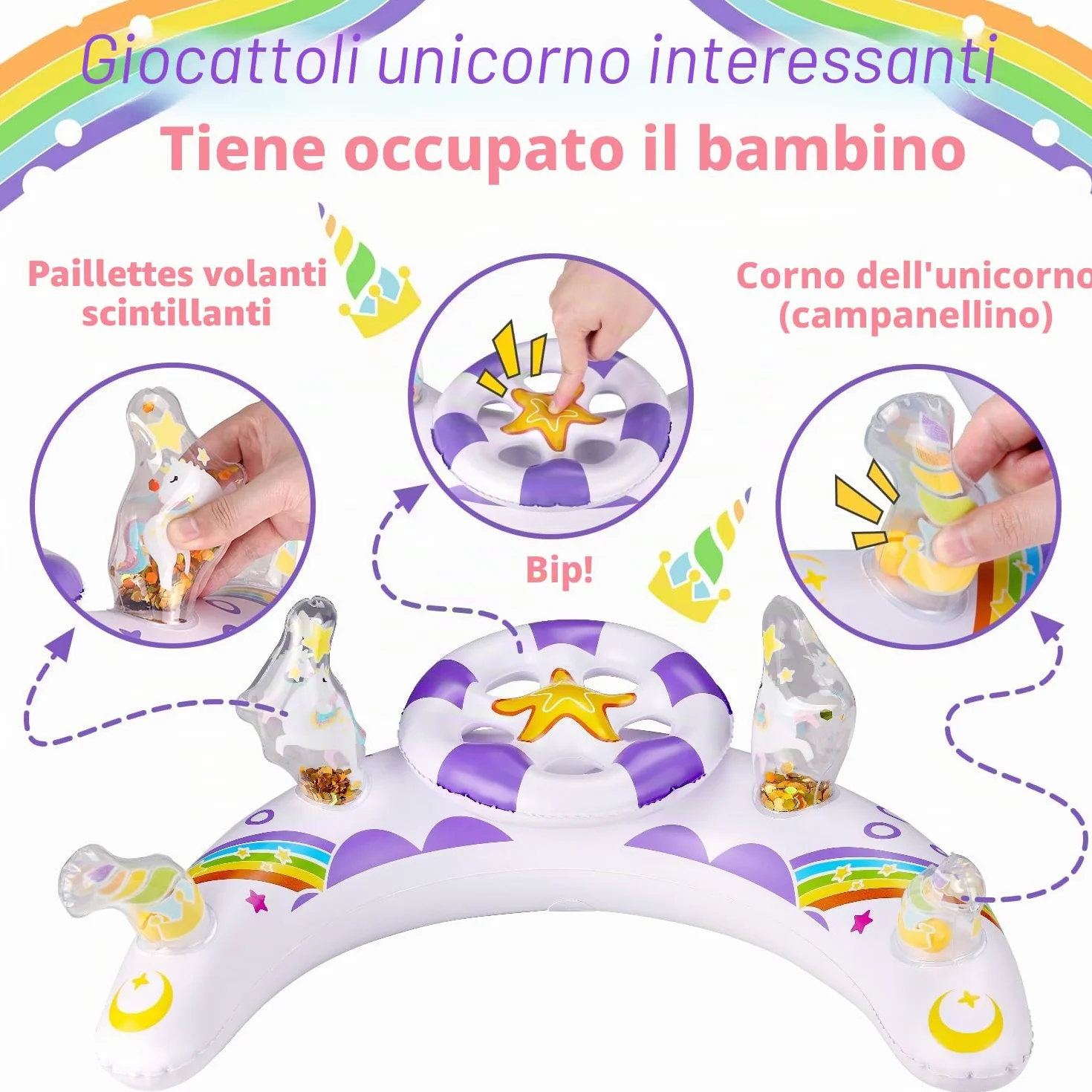 ACELIFE Anello galleggiante per bambini con tettuccio parasole rimovibile e giocattolo, per bambini dai 6 mesi in su, con sedile di sicurezza regolabile, per bambini da 6 a 36 mesi