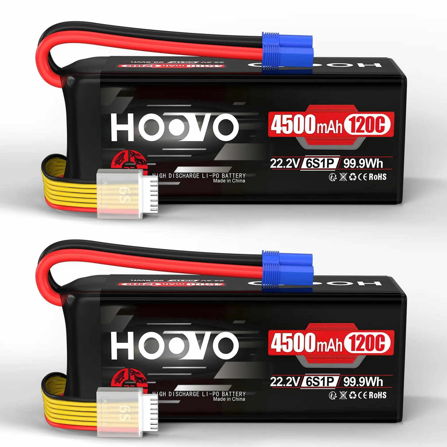 HOOVO 6S Lipo Batteria 22.2V 4500mAh 120C RC Custodia Morbida con Spina EC5 per 70mm 80mm 90m EDF RC Auto Camion Buggy RC Quadcopter Elicottero Aereo da Corsa Drone Classe X Drone da Corsa (2 Pezzi)