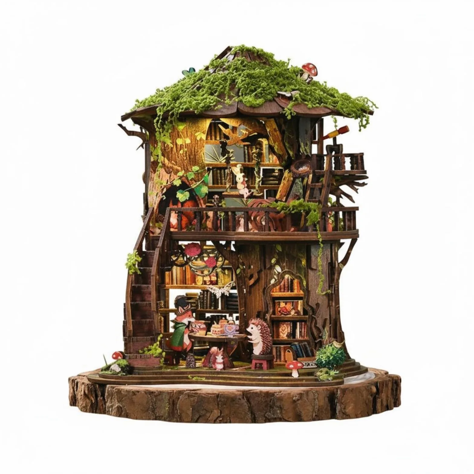 Modello 3D da Assemblare in Legno Regalo Creativo Modello 3D da Assemblare Montare Decorazione Fiabesca Miniatura Libreria Magica per Scaffale