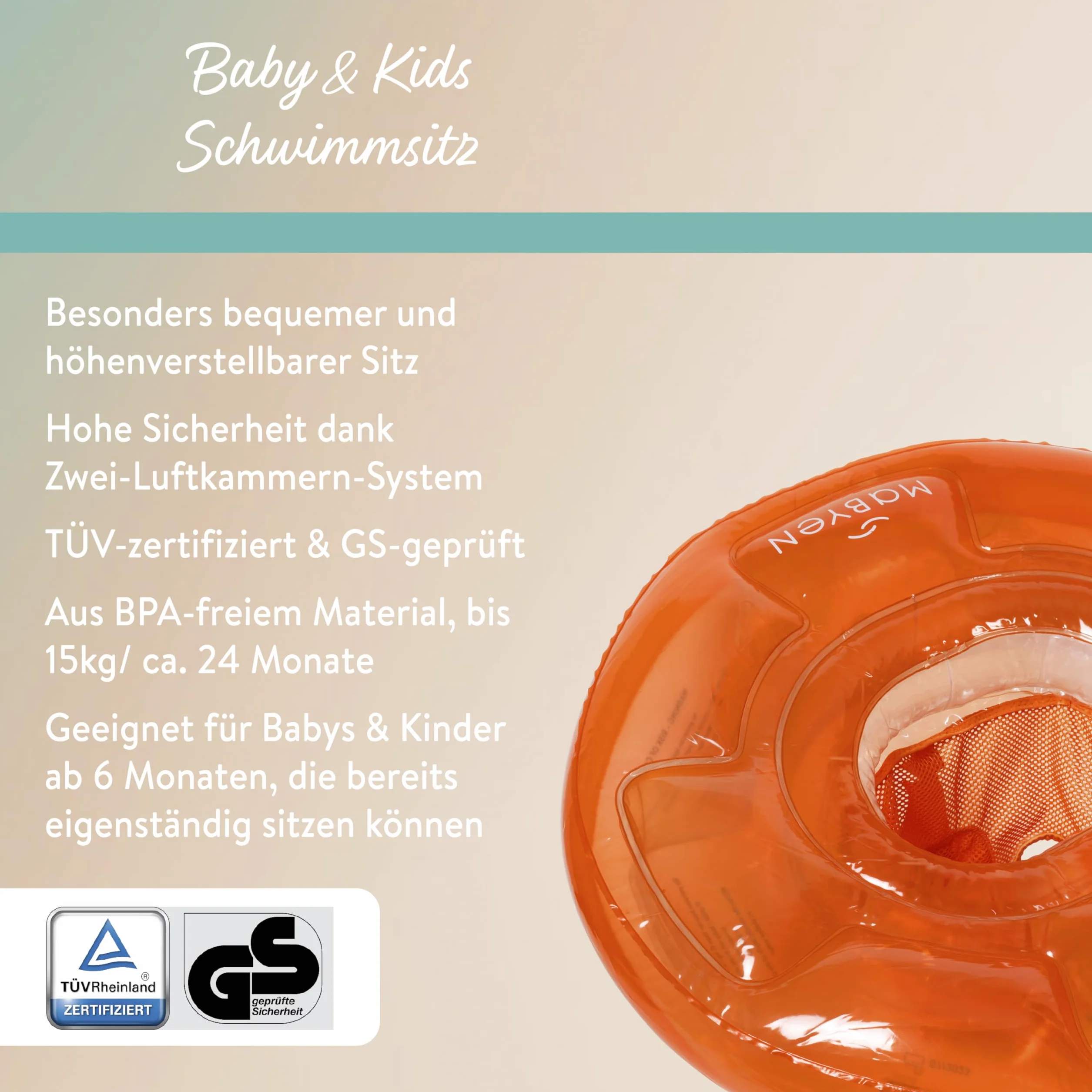 MABYEN Salvagente neonato | anello da nuoto per bambini dai 6 mesi in su, con sedile regolabile – favorisce le capacità motorie, testato e certificato TÜV