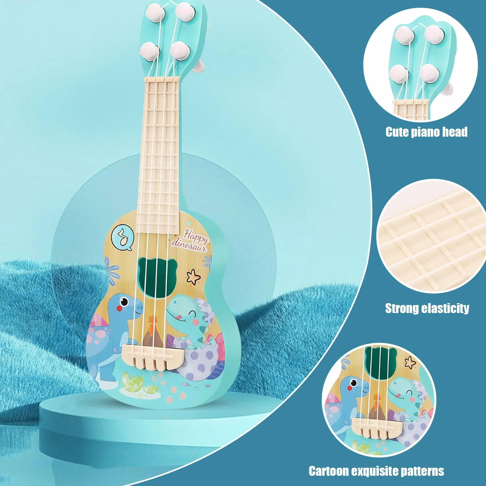 Ukulele per Bambini 26 cm 4 Corde Regolabili Strumento Musicale Educativo Dinosauri