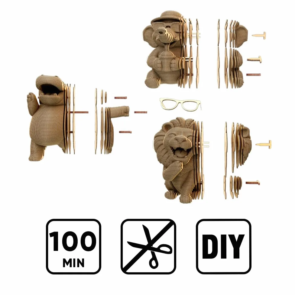 Safari Trio Set Puzzle 3D in Cartone – 3 Modelli, 267 Pezzi, con Materiali Riciclati, Sculture Fai da Te | 267 Pezzi, Kit Fai da Te in Cartone Riciclato da Montare e Dipingere – Adolescenti e Adulti, Idea Regalo Creativo