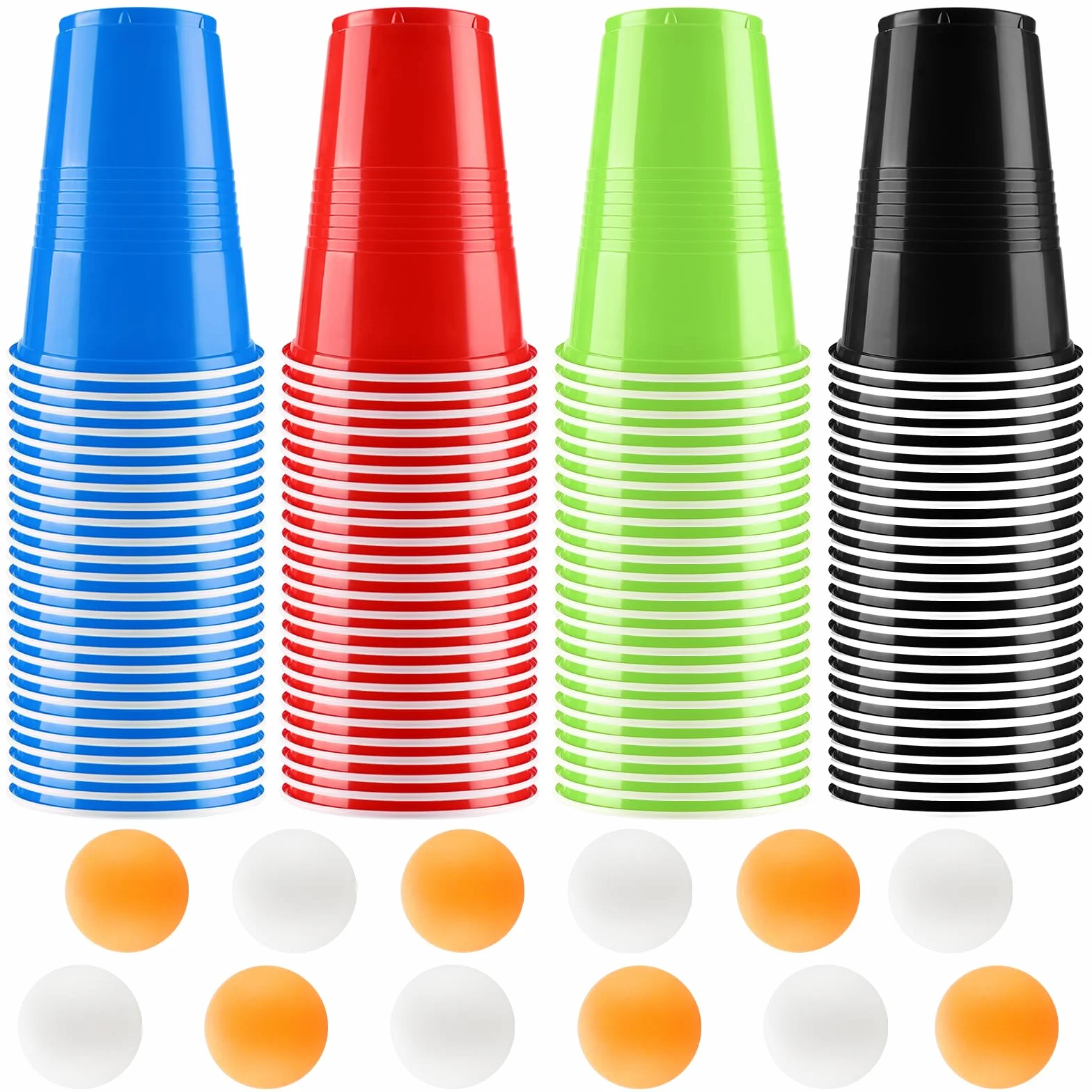 Sprifityy Beer Pong,100 Pezzi 500ml Bicchieri Beer Pong e 12 Pezzi Palline da P ing Pong,Bicchieri di plastica riutilizzabili,per Giochi di bevute, Feste, Compleanni, Matrimoni, Campeggio