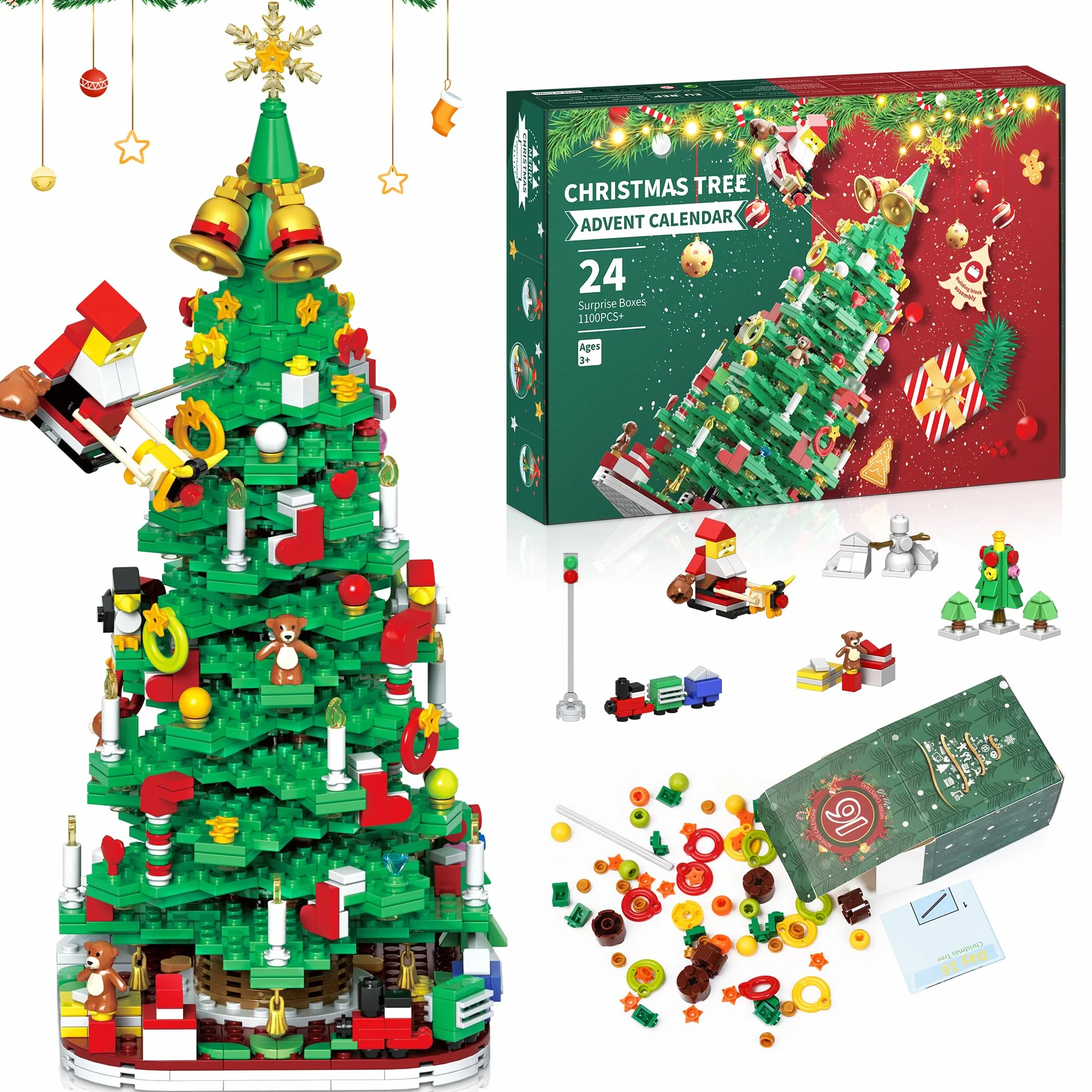 Joozmui Calendario dell'Avvento 2026 per bambini, giocattoli per l'albero di Natale, giocattoli per conto alla rovescia natalizio, calendario dell'Avvento con oltre 1100+ pezzi, regalo per bambini