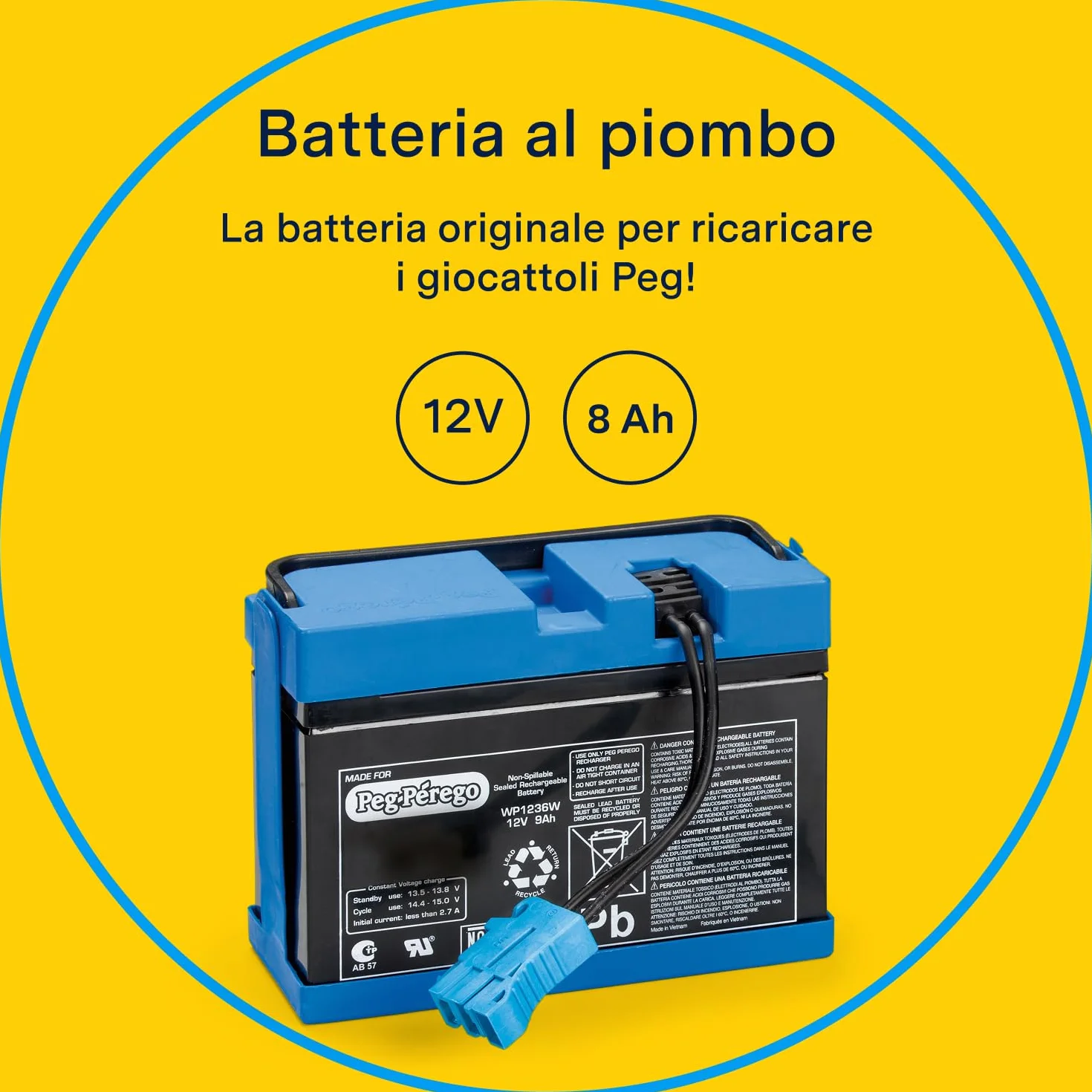 PEG Perego Batteria 12V 8Ah Ricaricabile Originale per Veicoli Elettrici