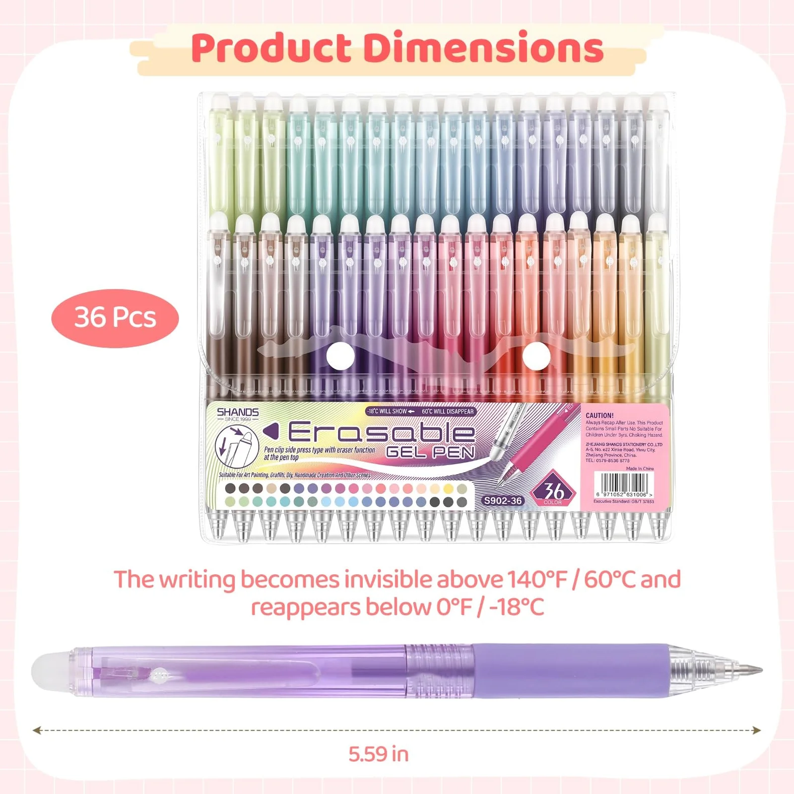 36 penne gel cancellabili retrattili, penne a inchiostro multicolore a punta fine da 0,7 mm con gomma da cancellare, penne termosensibili per scrivere, disegnare, colorare e prendere appunti