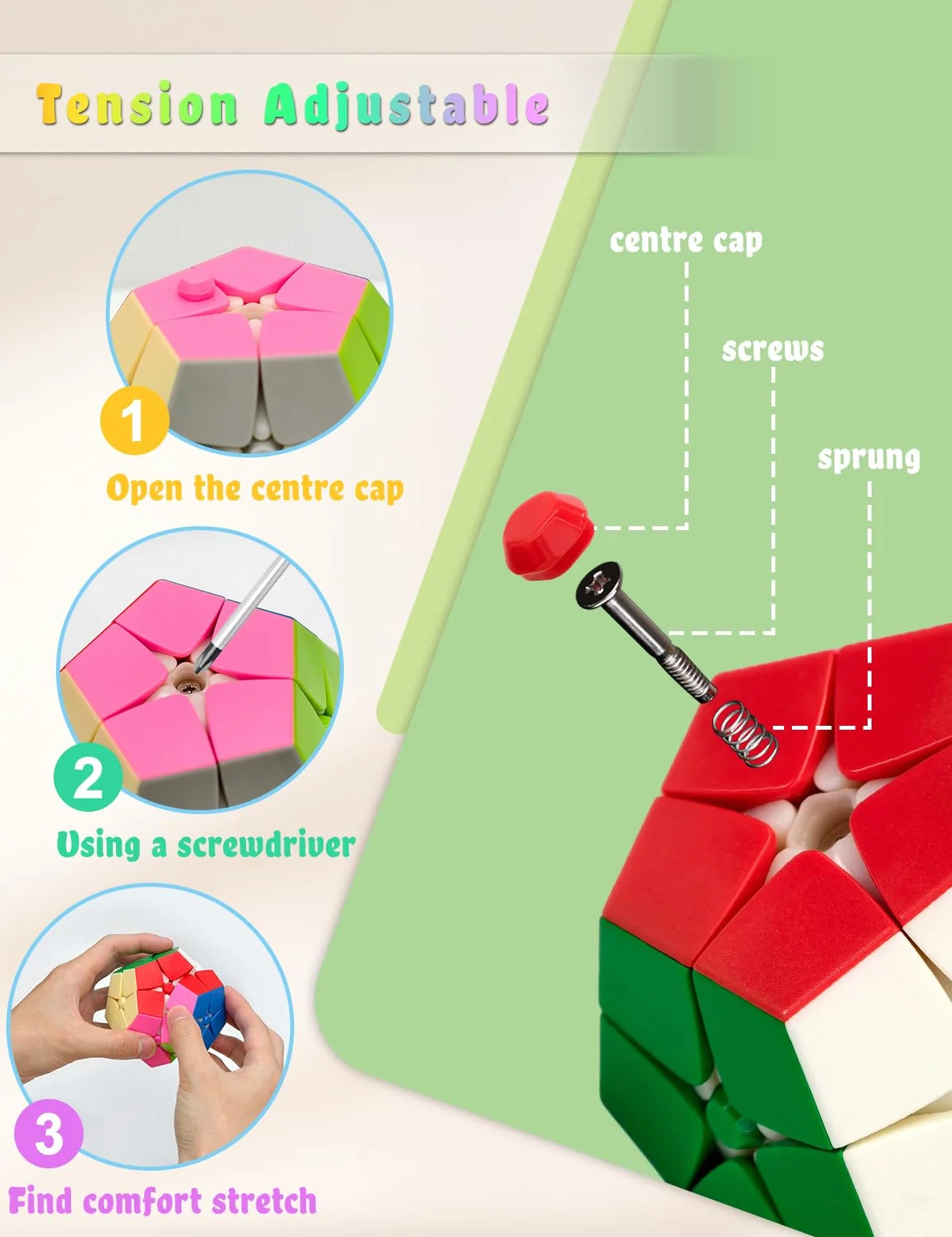 ROXENDA Cubo Magico 2x2 Megaminx - Speed Cube Dodecaedro Senza Etichette, Colori Brillanti e Design Semplice, Giocattolo Educativo con Meccanismo Ultra-Liscio