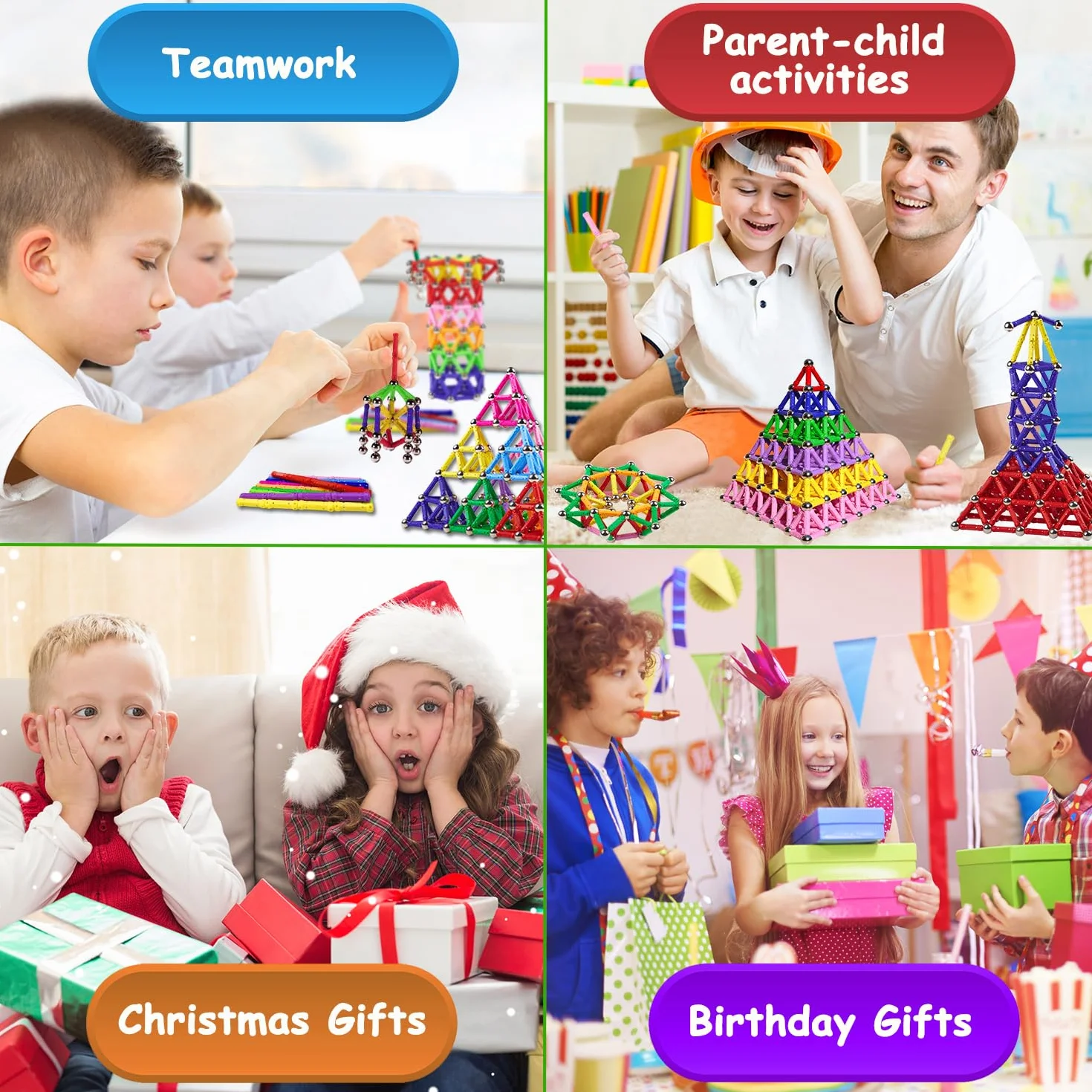 Costruzioni Magnetiche per Bambini 144 PCS Giocattoli Educativi Set di Bastoncini Magnetici