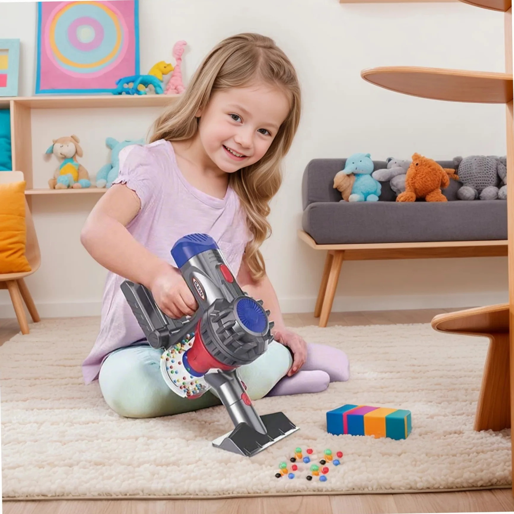 Aspirapolvere per bambini che funziona davvero Set di aspirapolvere realistico per bambini con batteria e suono, include testa, supporto, ugelli e altro giocattolo educativo per giochi di finz