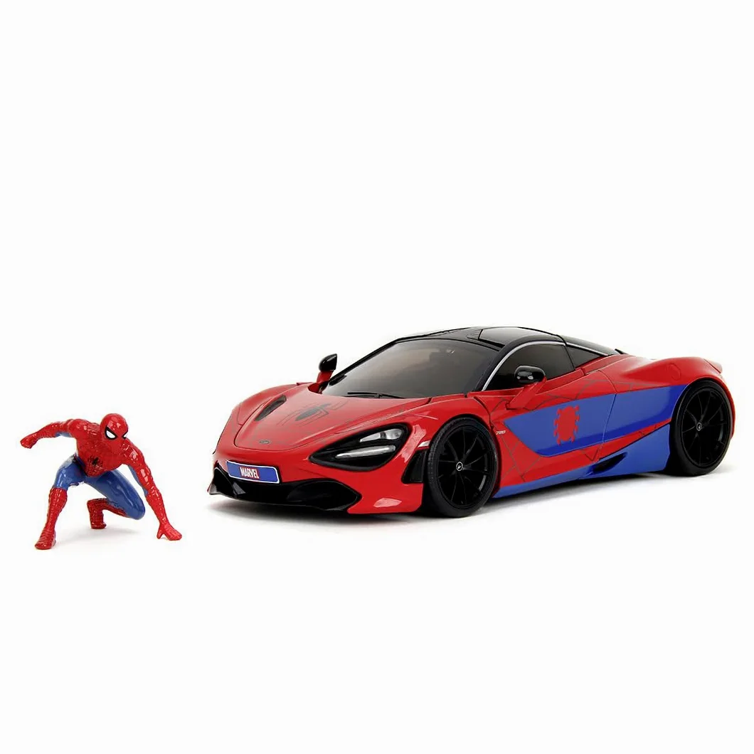 Jada Toys Marvel Auto McLaren 720S (19 cm) con personaggio Spider-Man (5 cm) - Modellino auto con parti apribili, set di giocattoli in metallo per fan e bambini dagli 8 anni in su