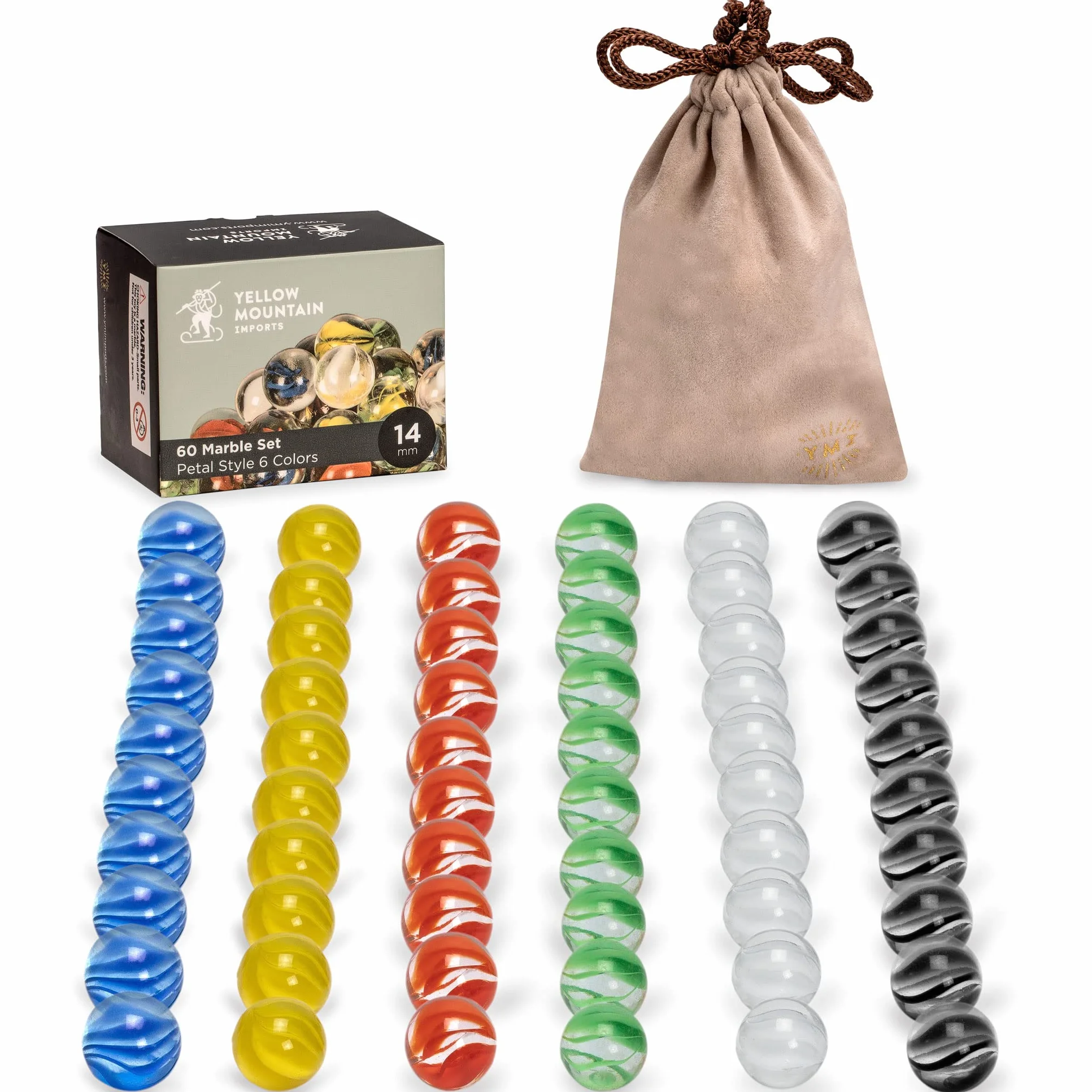 Yellow Mountain Imports Dama Cinese Set Biglie di Vetro Traslucide 60 Pz 14 mm Stile Petalo