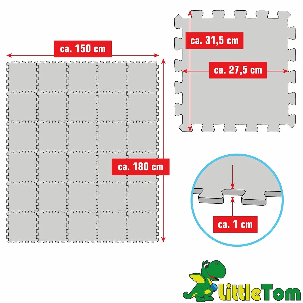 LittleTom 27 Pezzi Tappetino Puzzle per Bambini - 30x30 Tappeto Neonato Tatami da Gioco Schiuma EVA