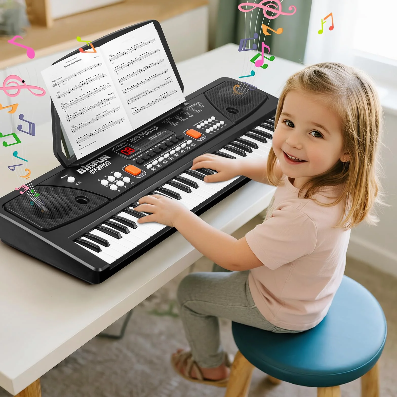 Tastiera Pianoforte per Bambini - 61 Tasti Portatile Giocattolo Pianola Tastiera Musicale Elettrica Piano con Microfono, Regalo 3 4 5 6 7 8 9 Anni, Nero