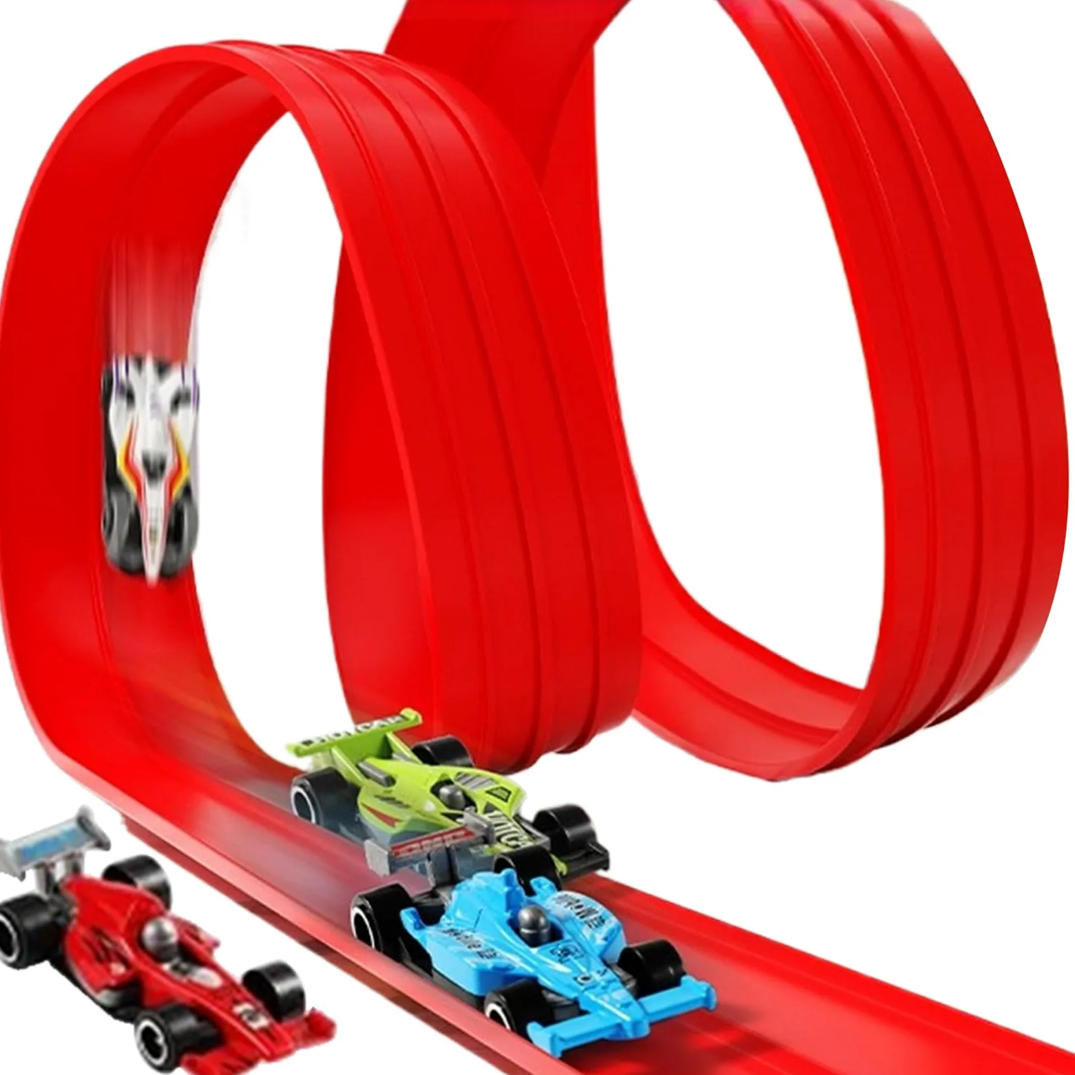 Set Pista da Corsa per Auto Macchinine in PVC Flessibile | Set Pista Arrotolabile Auto da Corsa per Interni, Esterni, Giardino, Balcone, Camera, Bambini e Bambine, Bimbi, Prescolari