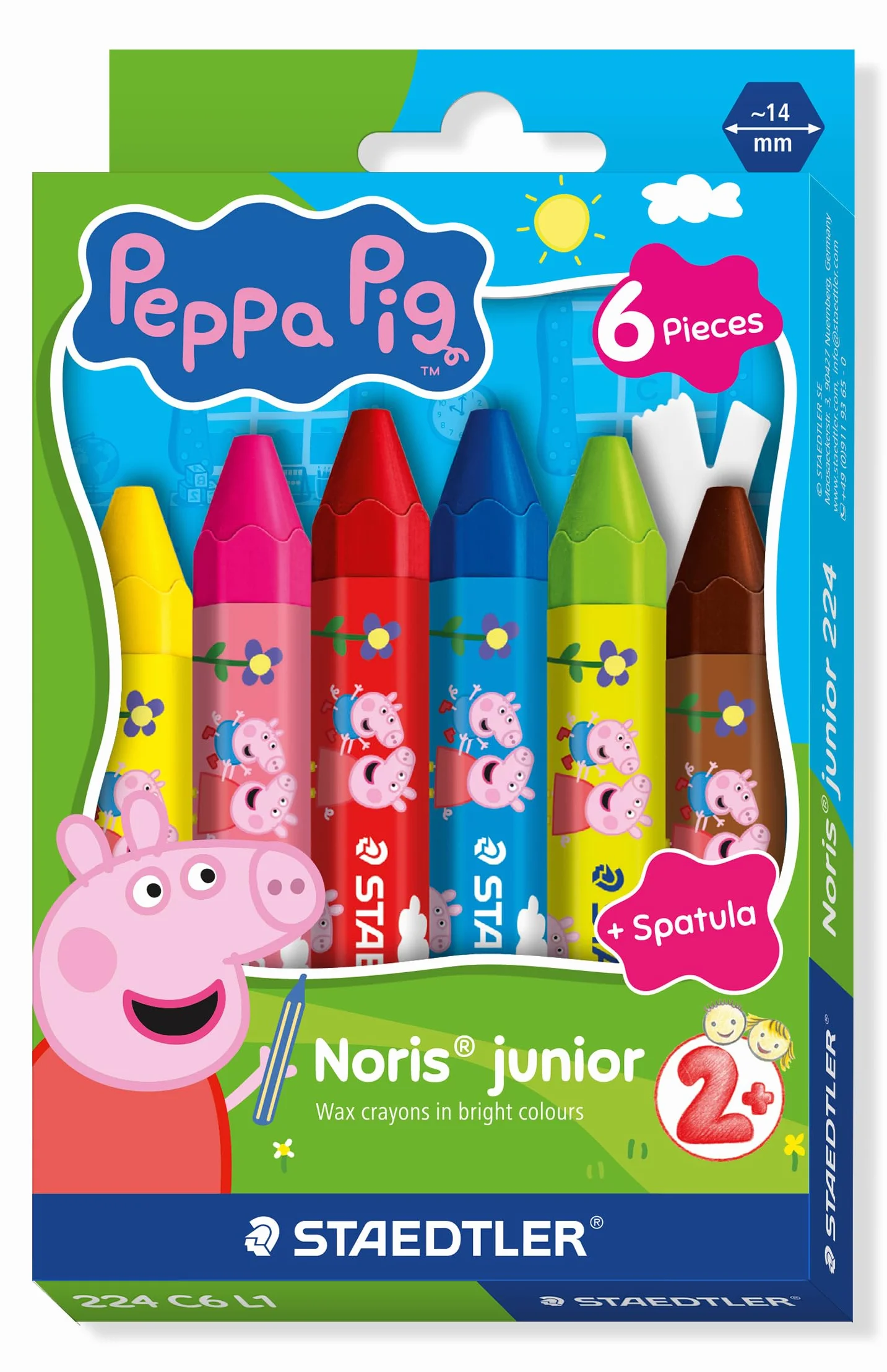STAEDTLER Noris junior pastelli a cera Peppa Pig set da 6 – pastelli spessi per colorare grandi superfici e tecniche creative – per le piccole mani