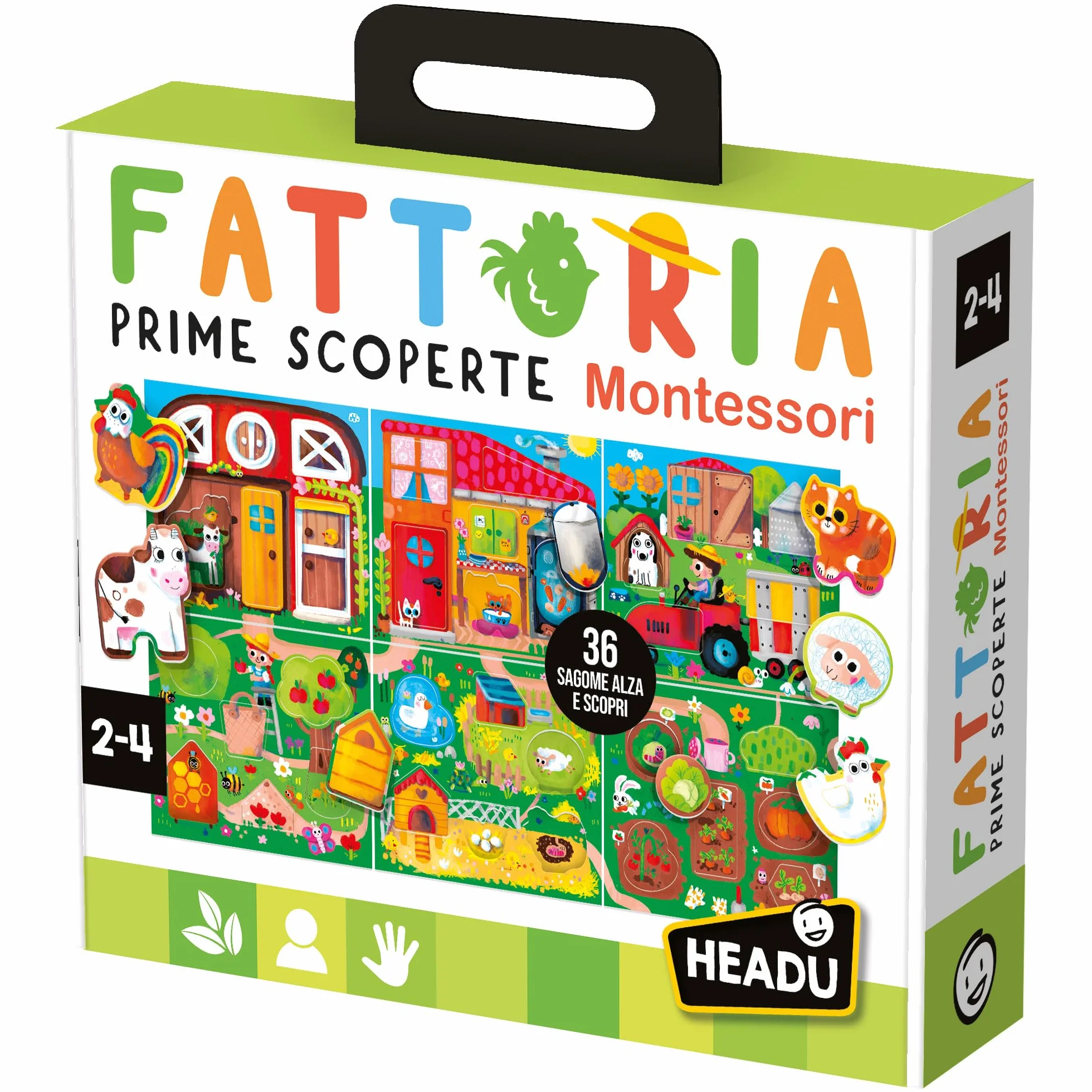 Headu Fattoria Prime Scoperte Montessori La prima fattoria didattica alza, scopri e impara! IT54983 Gioco Educativo Per Bambini 2-4 Anni Made In Italy